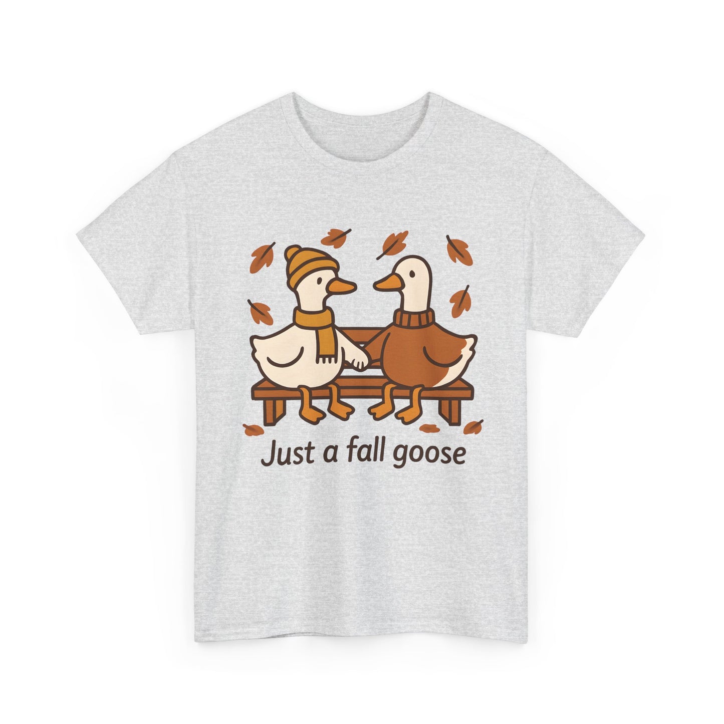 Fall Couple Goose Tee, Autumn-Themed Heavy Cotton Tee