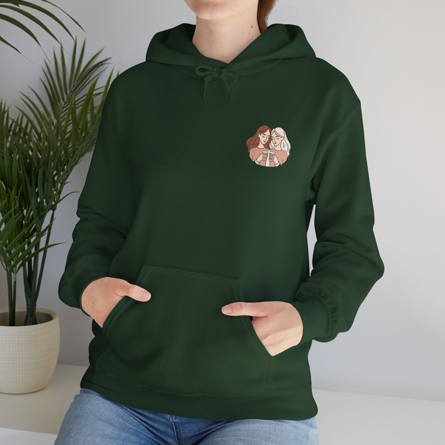 Cozy Hooded Sweatshirt with Artistic Design for Friends