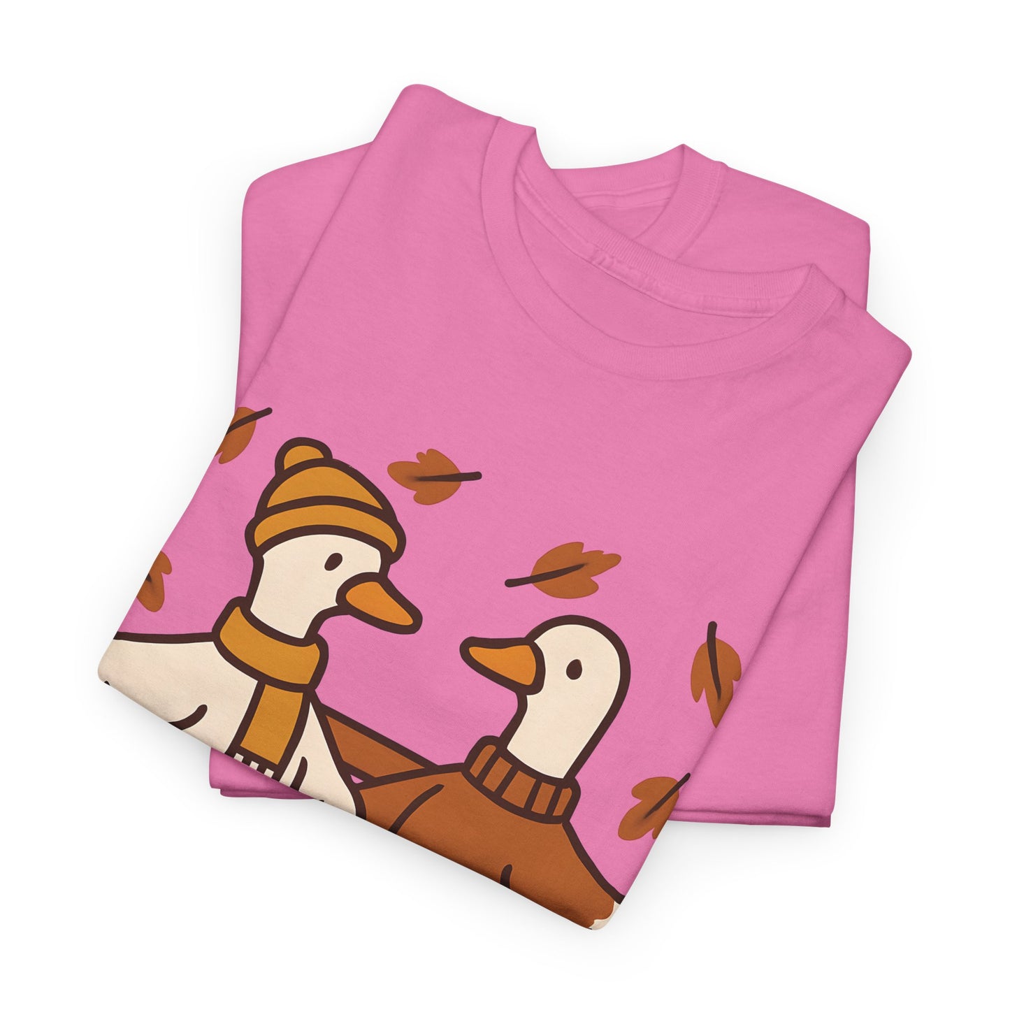 Fall Couple Goose Tee, Autumn-Themed Heavy Cotton Tee