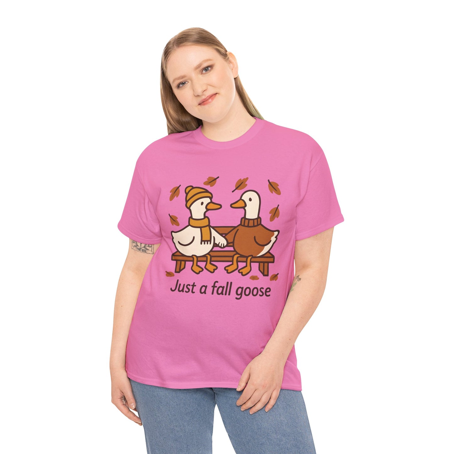Fall Couple Goose Tee, Autumn-Themed Heavy Cotton Tee