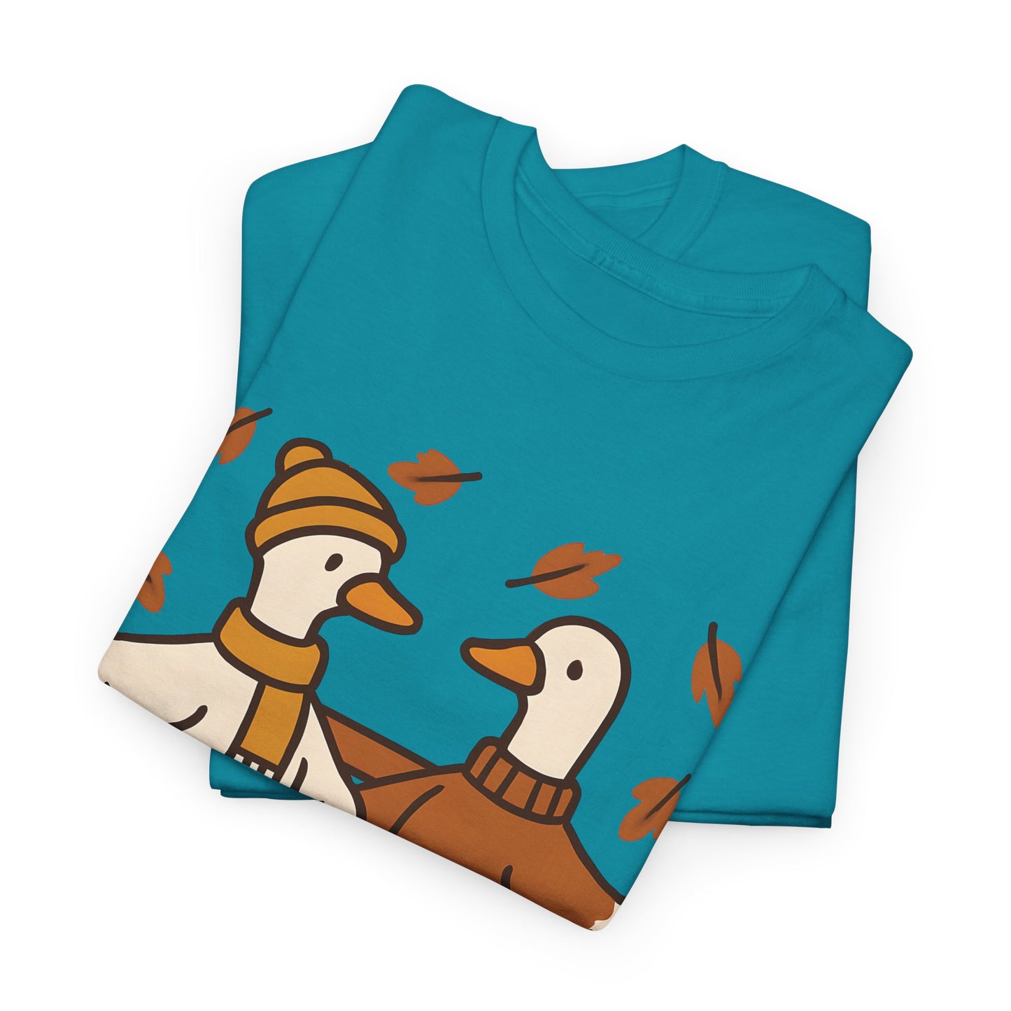 Fall Couple Goose Tee, Autumn-Themed Heavy Cotton Tee