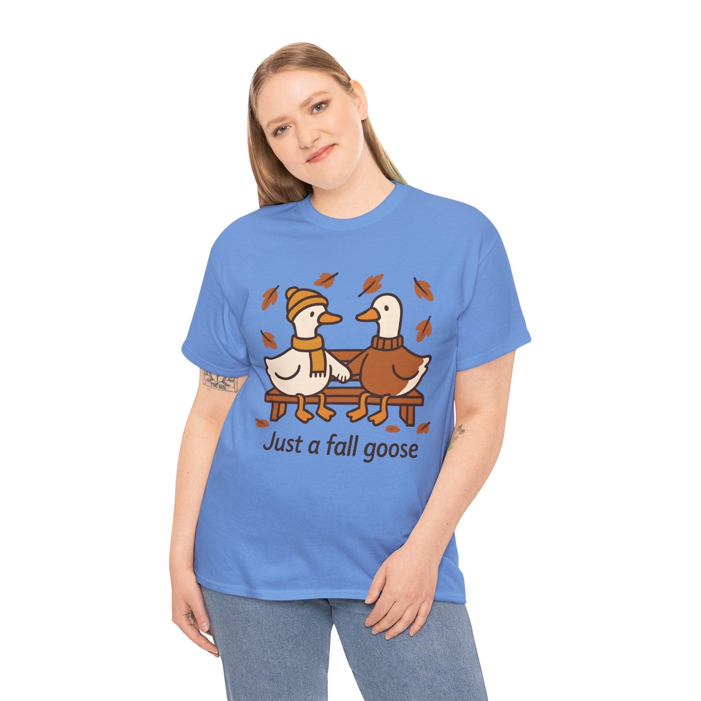 Fall Couple Goose Tee, Autumn-Themed Heavy Cotton Tee