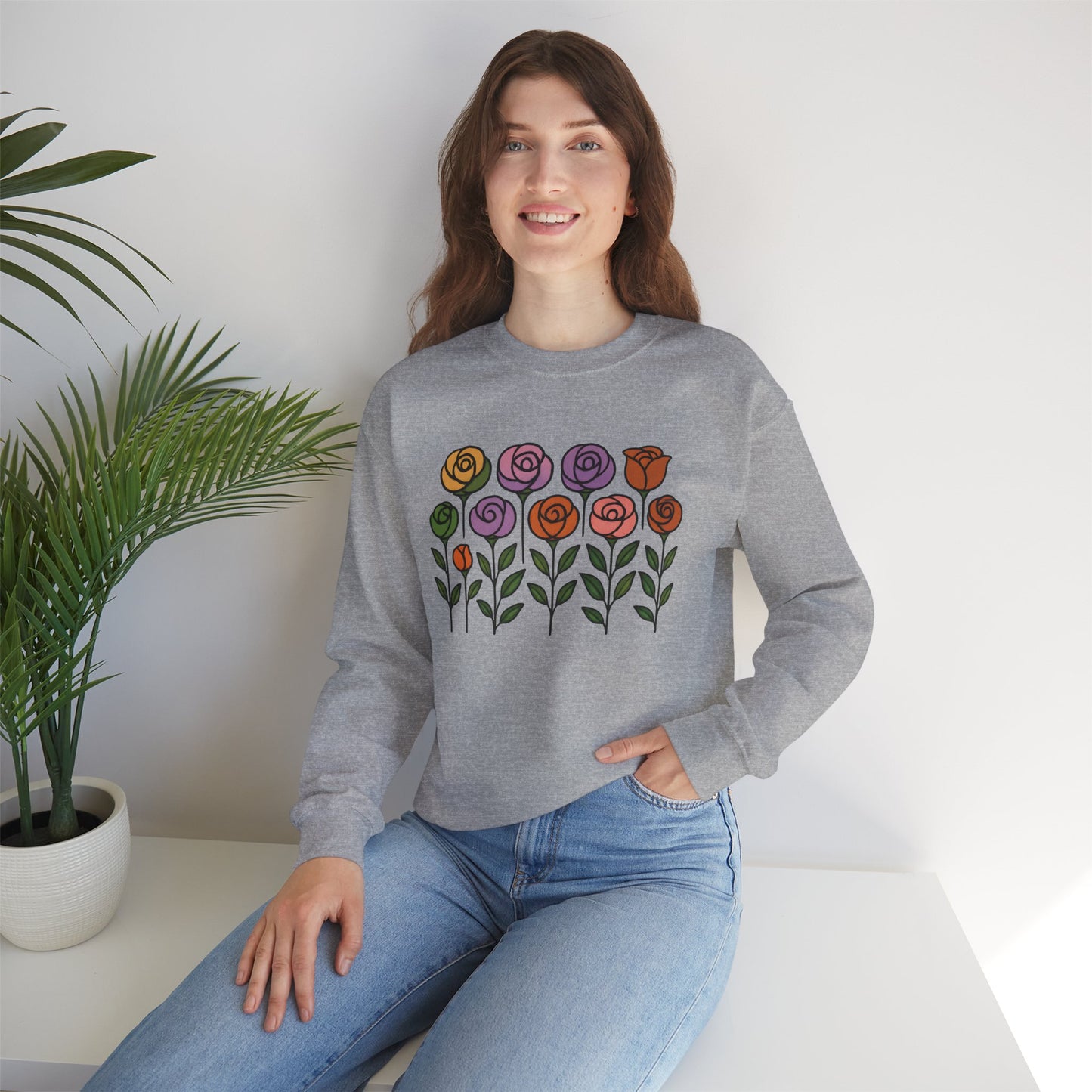 Floral Design Crewneck Sweatshirt
