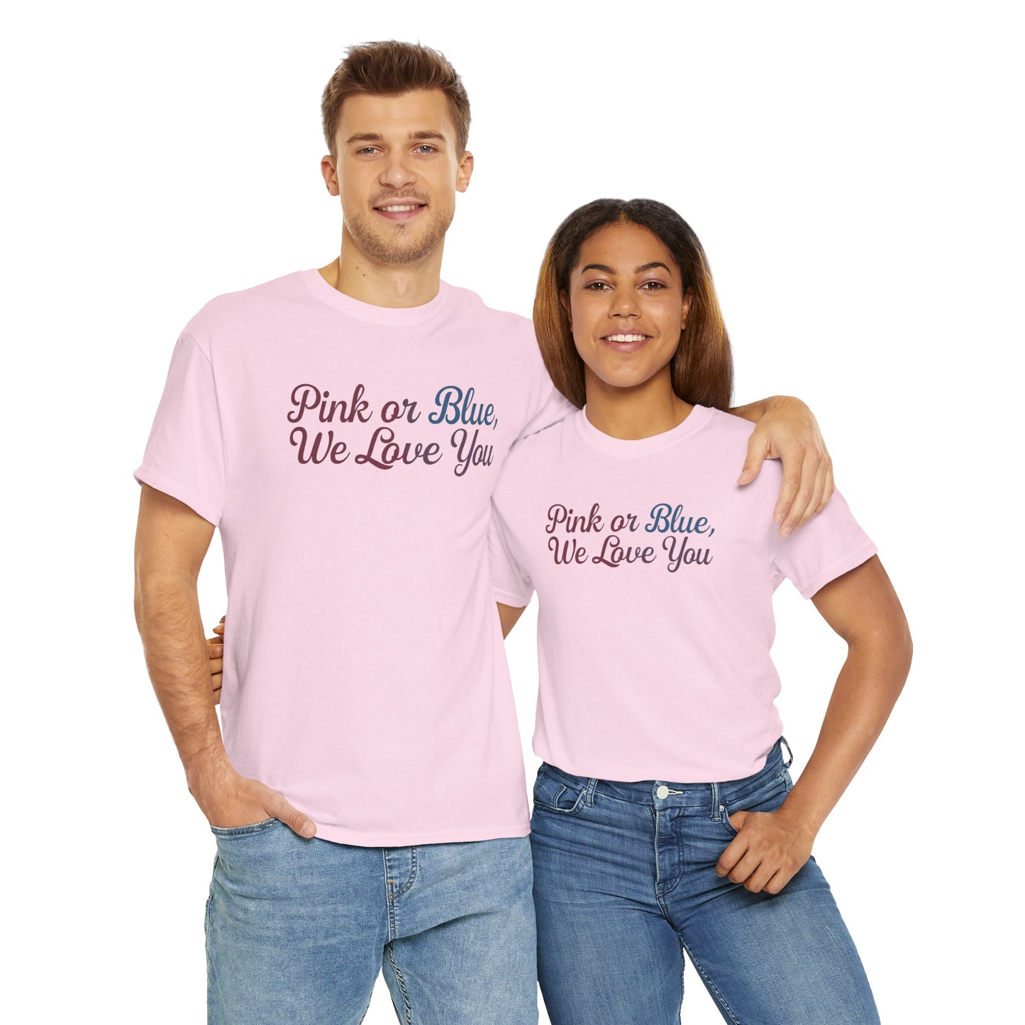Unisex Heavy Cotton Tee - "Pink or Blue, We Love You" Gender Reveal Gift