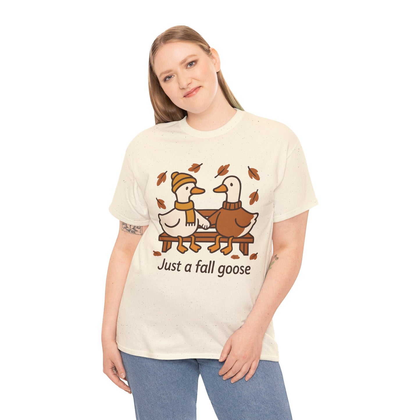 Fall Couple Goose Tee, Autumn-Themed Heavy Cotton Tee
