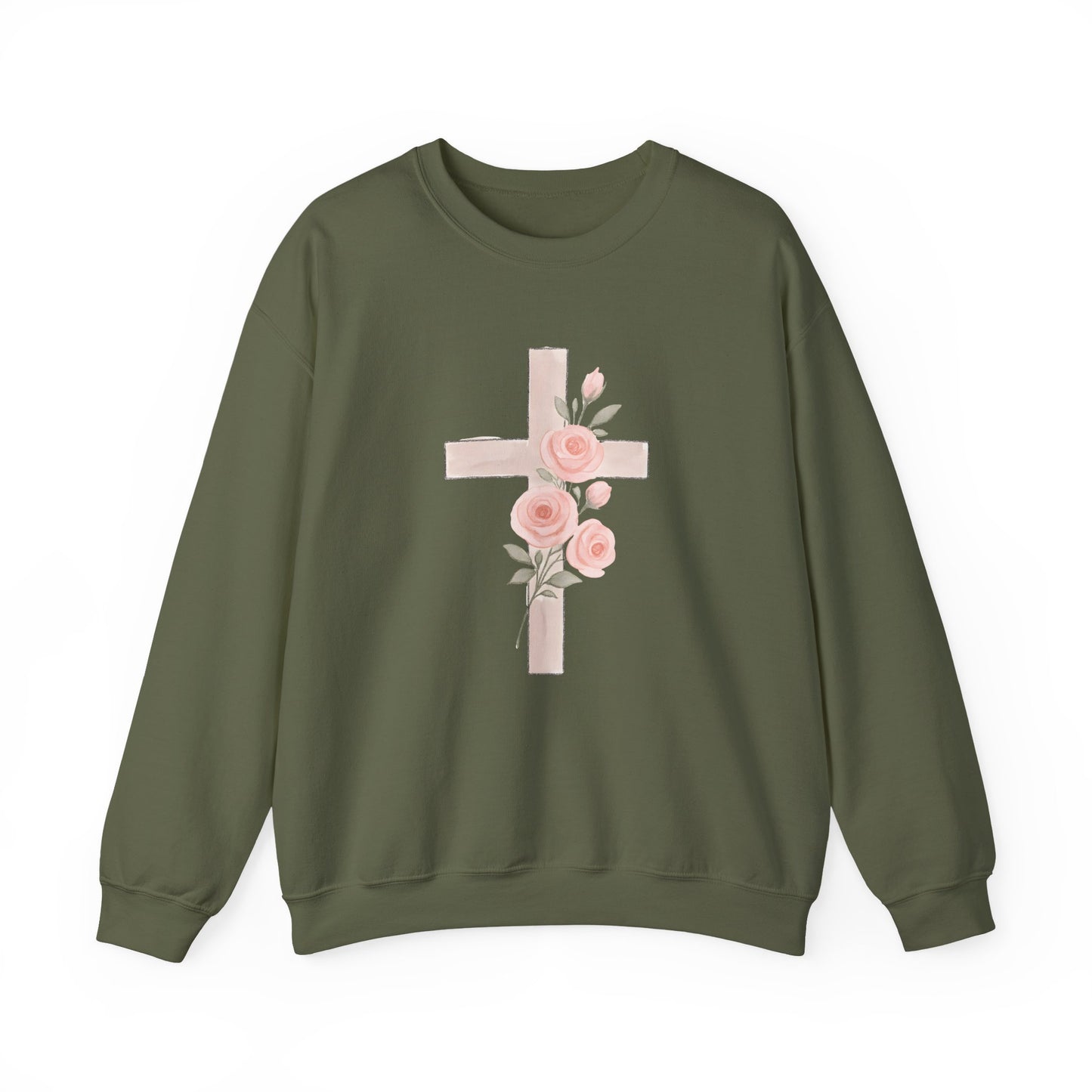Cross and Christian Floral Crewneck Sweatshirt