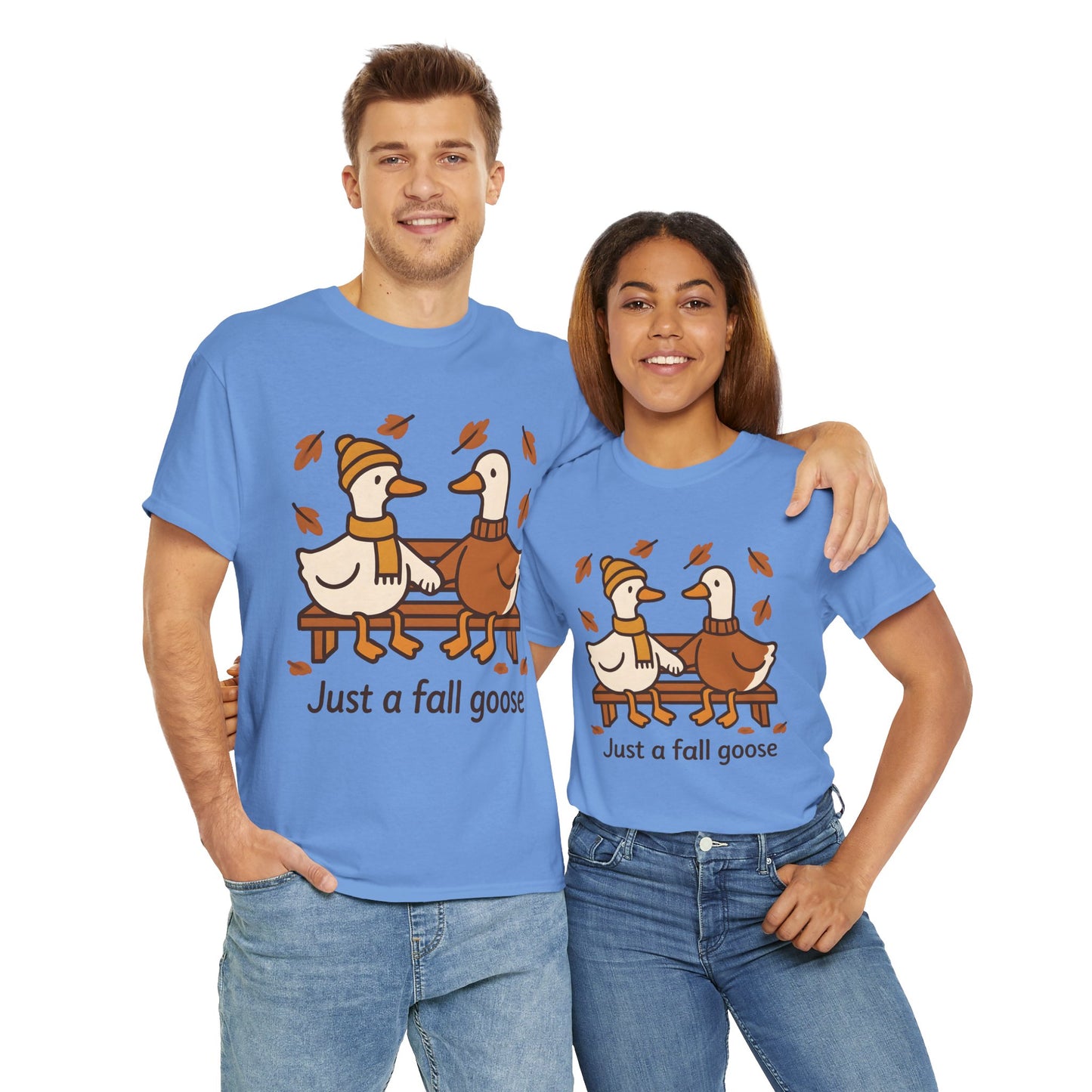 Fall Couple Goose Tee, Autumn-Themed Heavy Cotton Tee