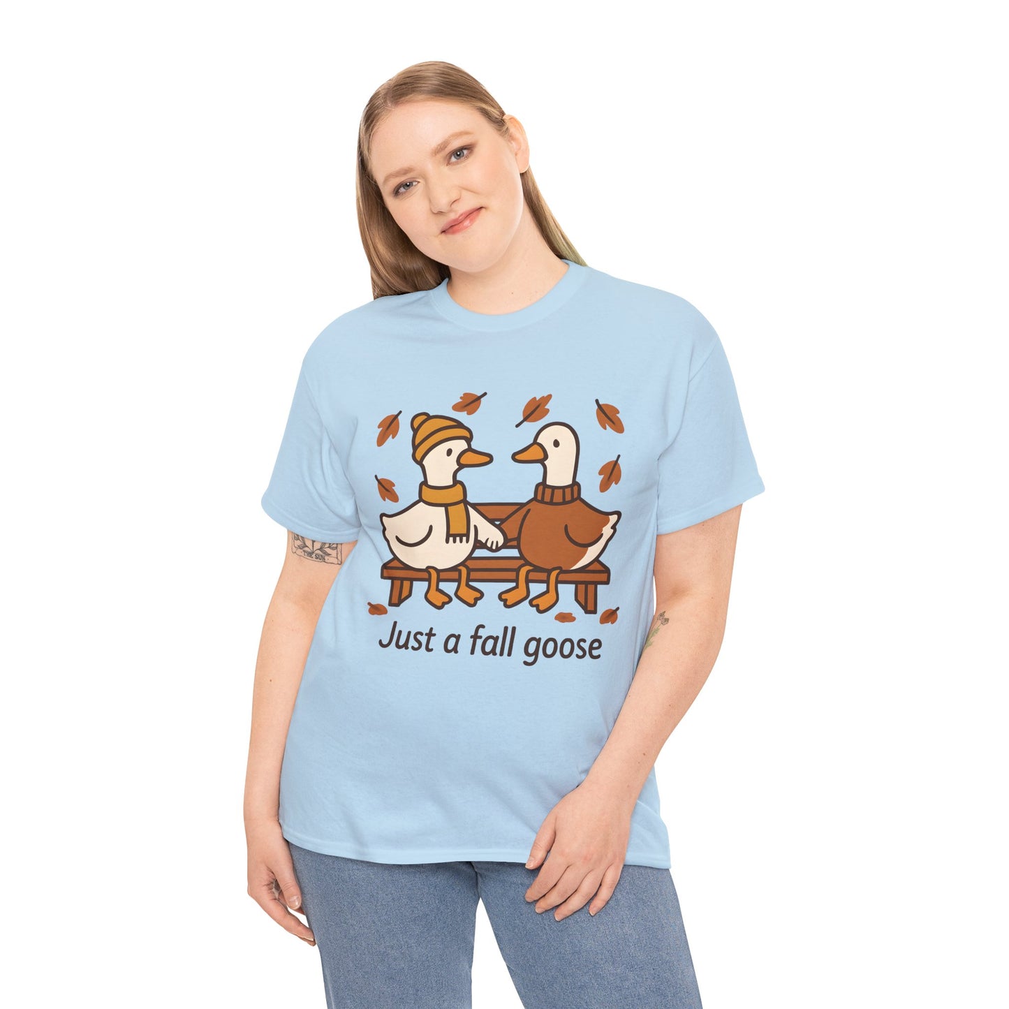 Fall Couple Goose Tee, Autumn-Themed Heavy Cotton Tee