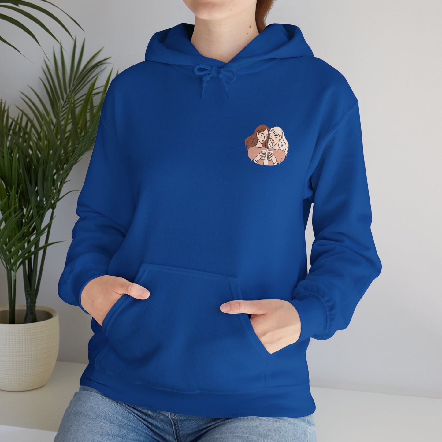 Cozy Hooded Sweatshirt with Artistic Design for Friends