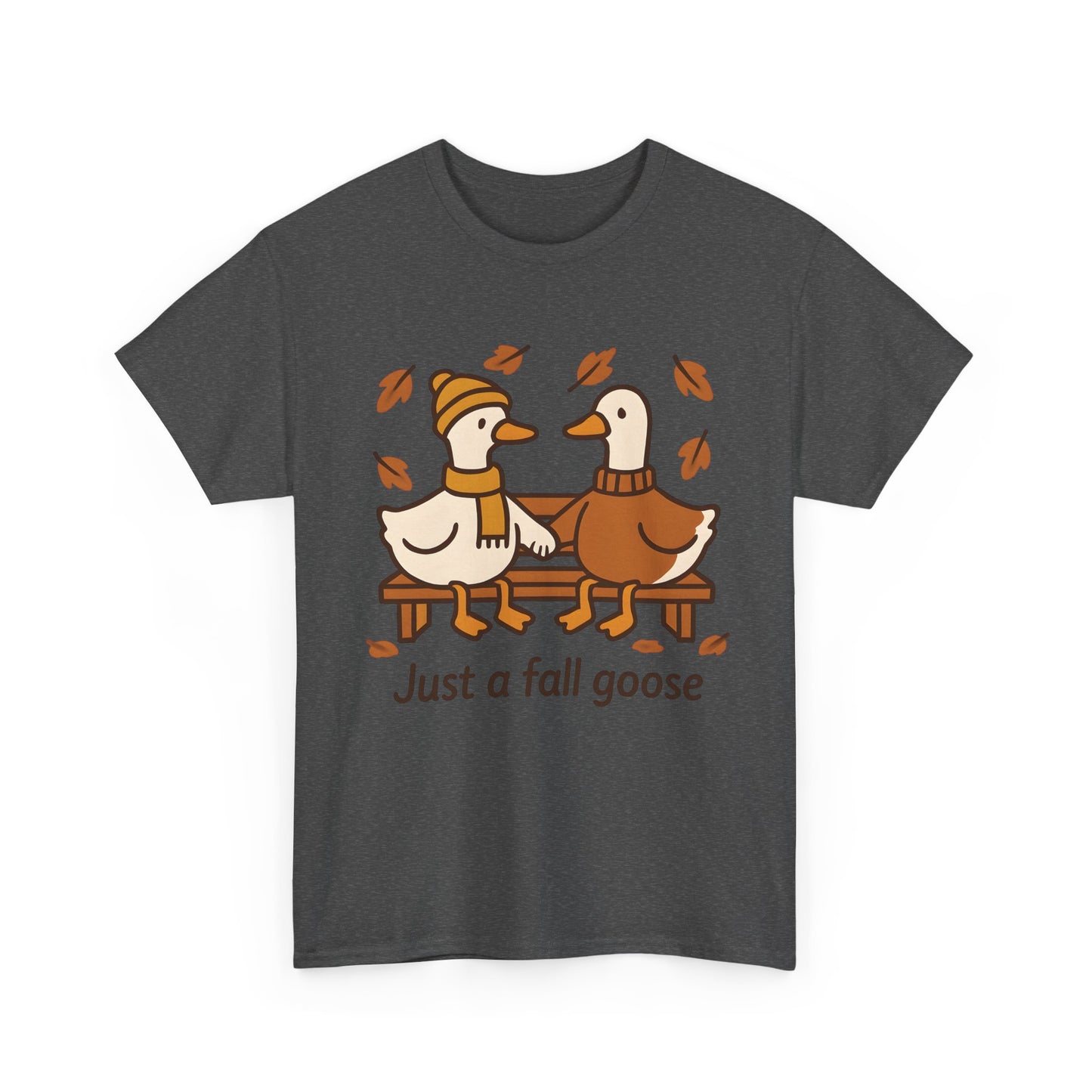 Fall Couple Goose Tee, Autumn-Themed Heavy Cotton Tee
