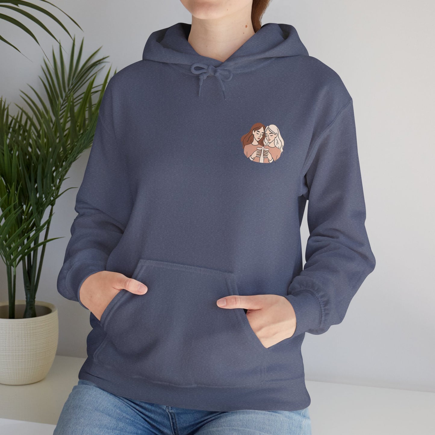 Cozy Hooded Sweatshirt with Artistic Design for Friends