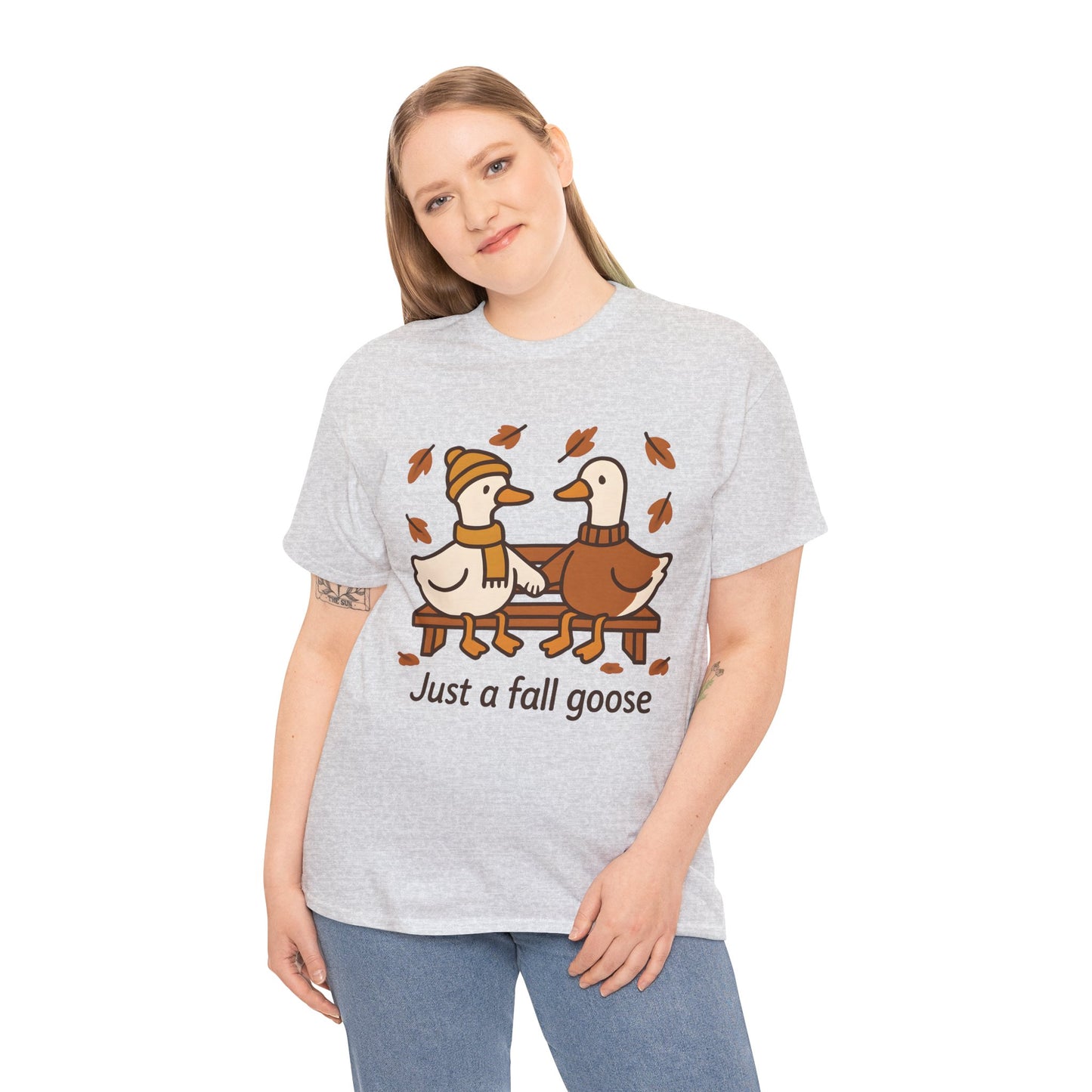 Fall Couple Goose Tee, Autumn-Themed Heavy Cotton Tee