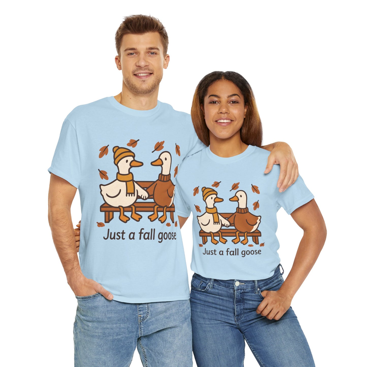 Fall Couple Goose Tee, Autumn-Themed Heavy Cotton Tee