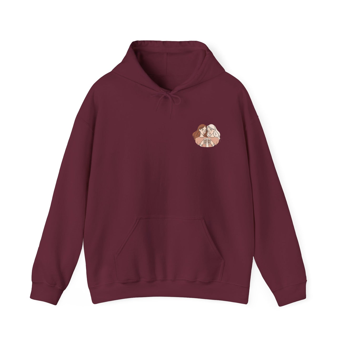 Cozy Hooded Sweatshirt with Artistic Design for Friends