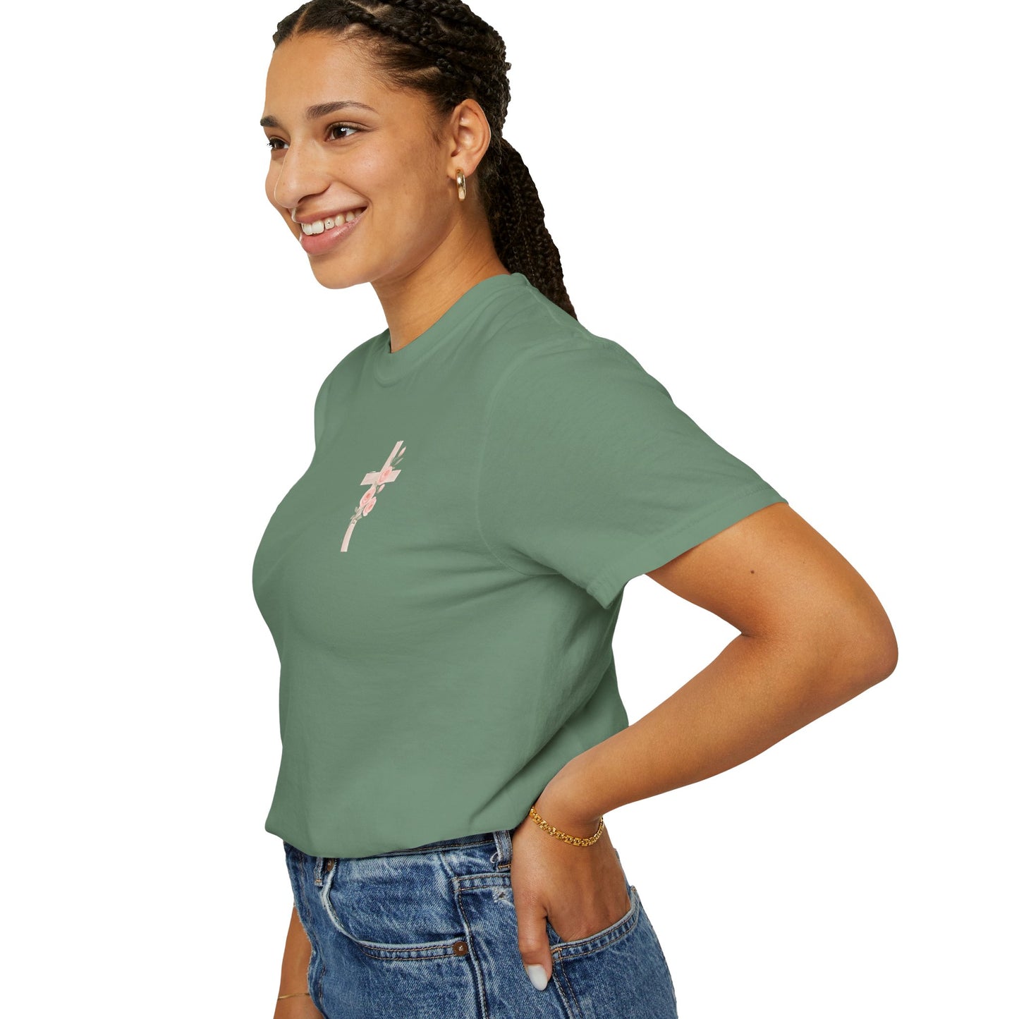 Floral Cross Unisex Garment-Dyed T-shirt