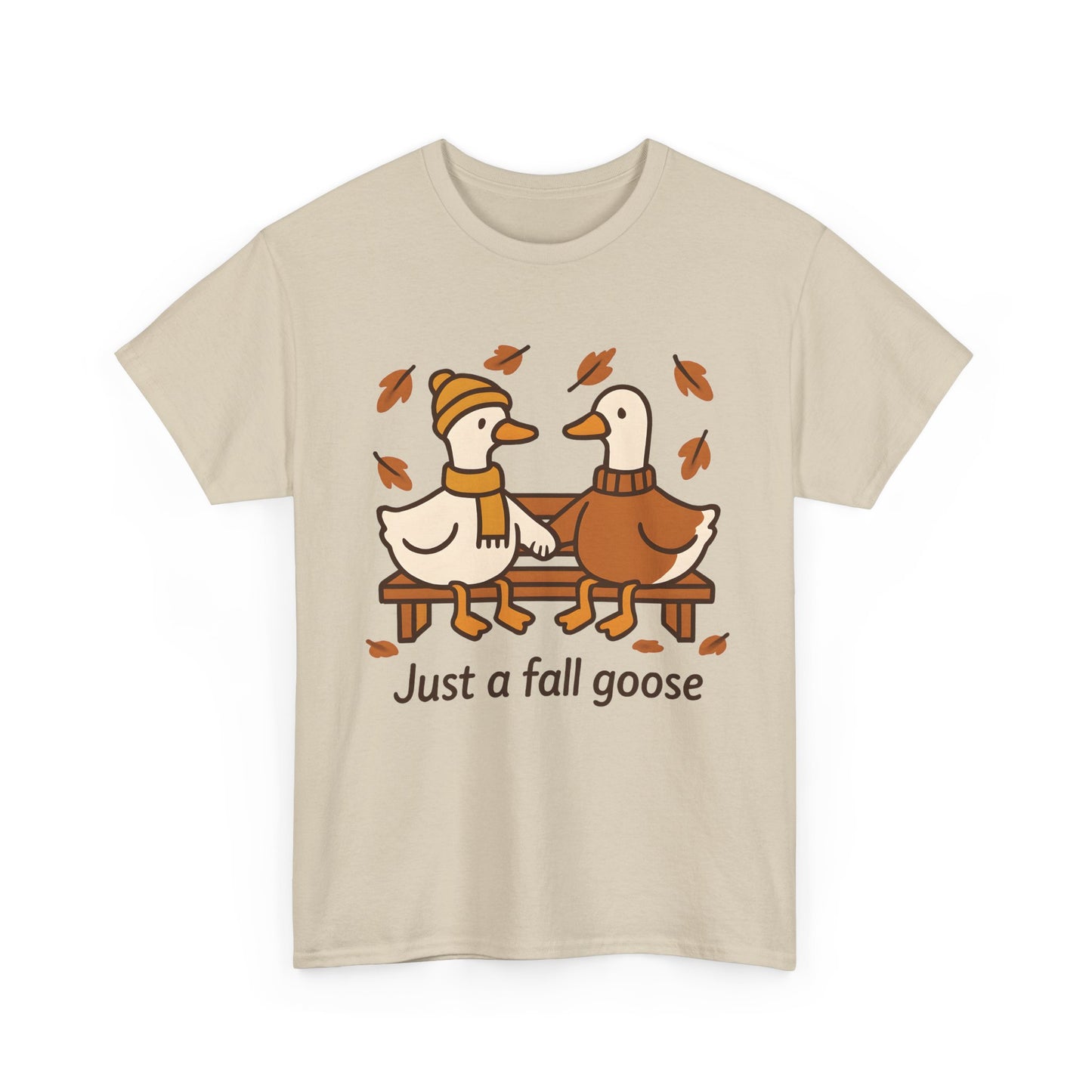 Fall Couple Goose Tee, Autumn-Themed Heavy Cotton Tee