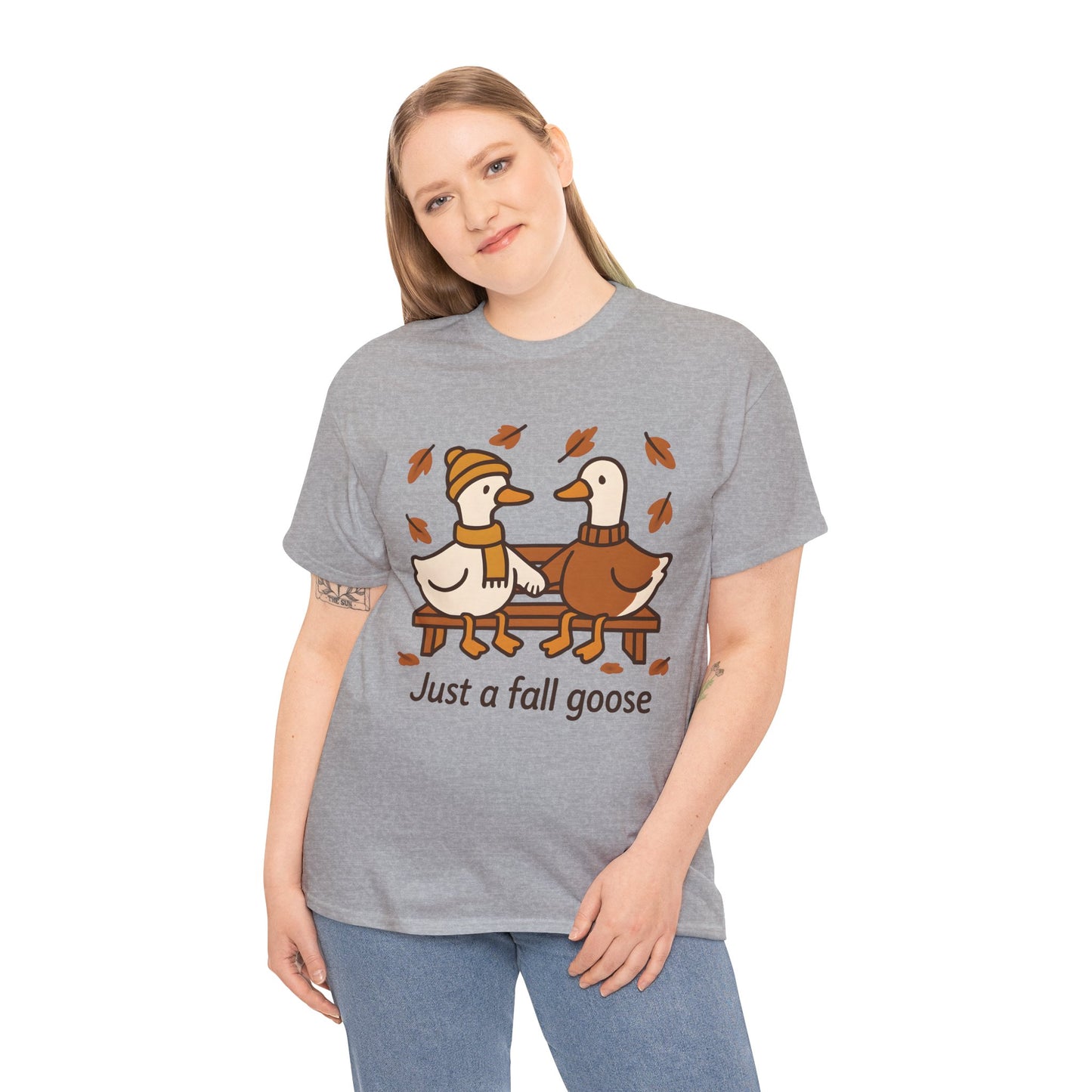Fall Couple Goose Tee, Autumn-Themed Heavy Cotton Tee