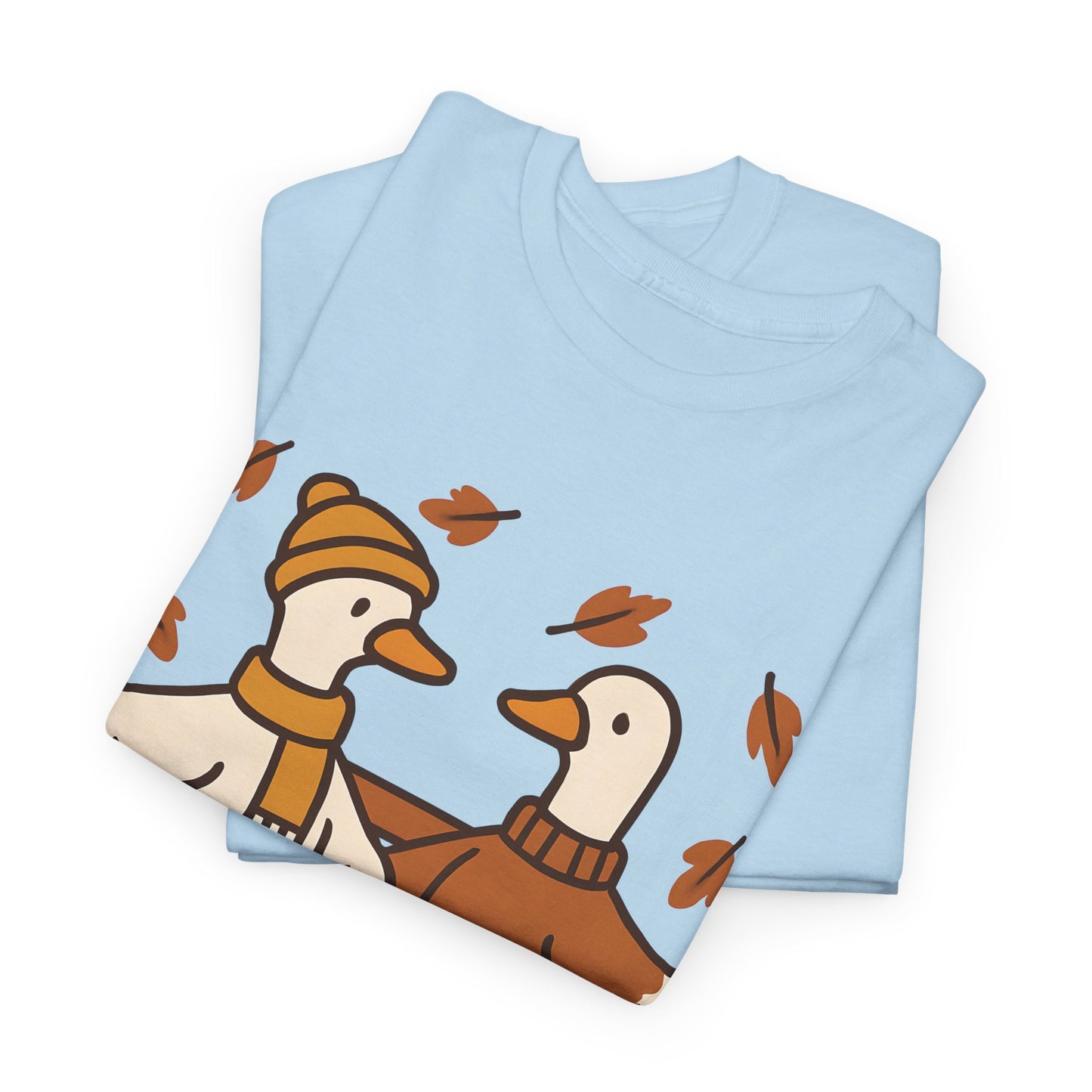 Fall Couple Goose Tee, Autumn-Themed Heavy Cotton Tee