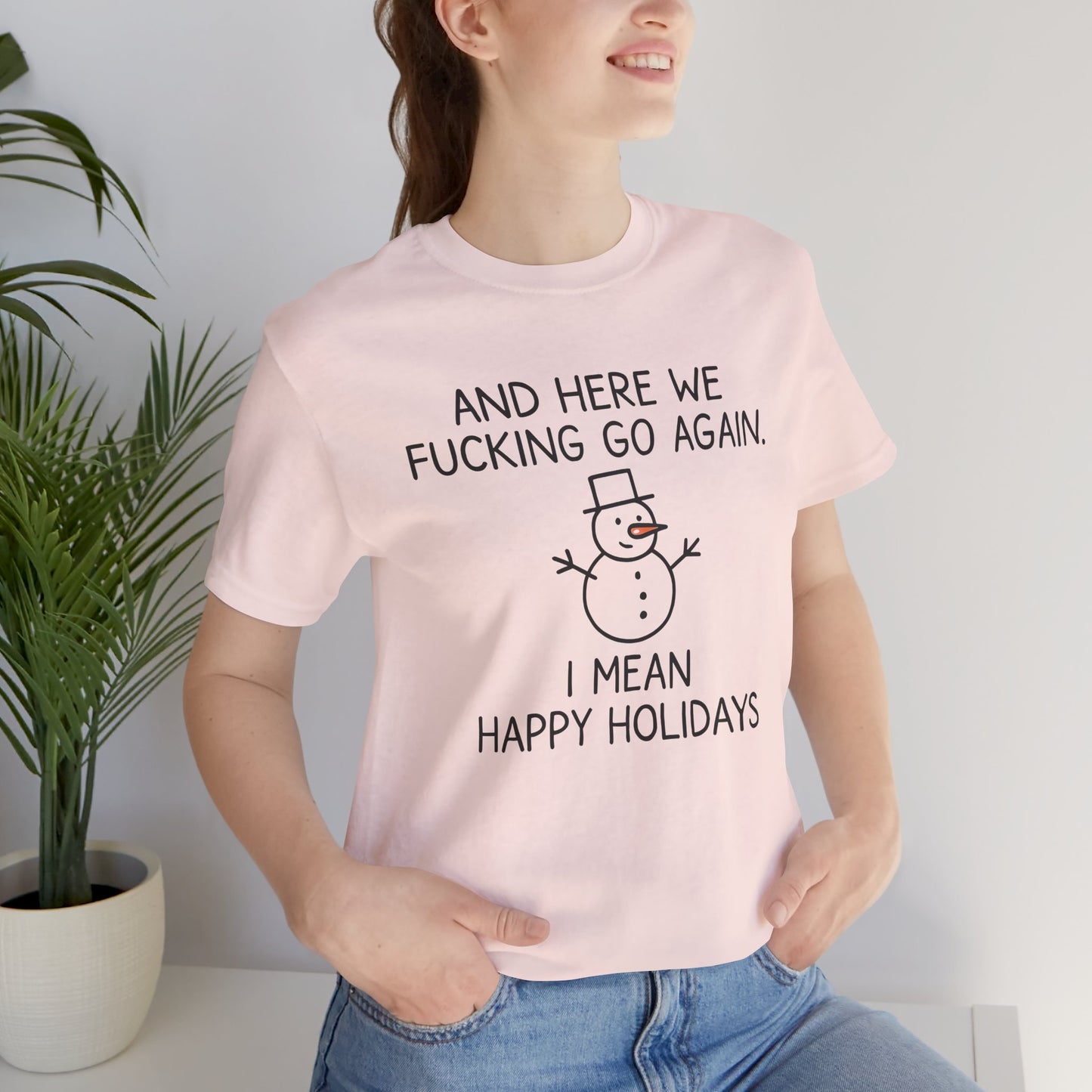 Snowman, Humorous Holiday Tee, Funny Christmas Shirt, Unisex Jersey Tee, Winter Greetings T-Shirt, Holiday Humor Gift