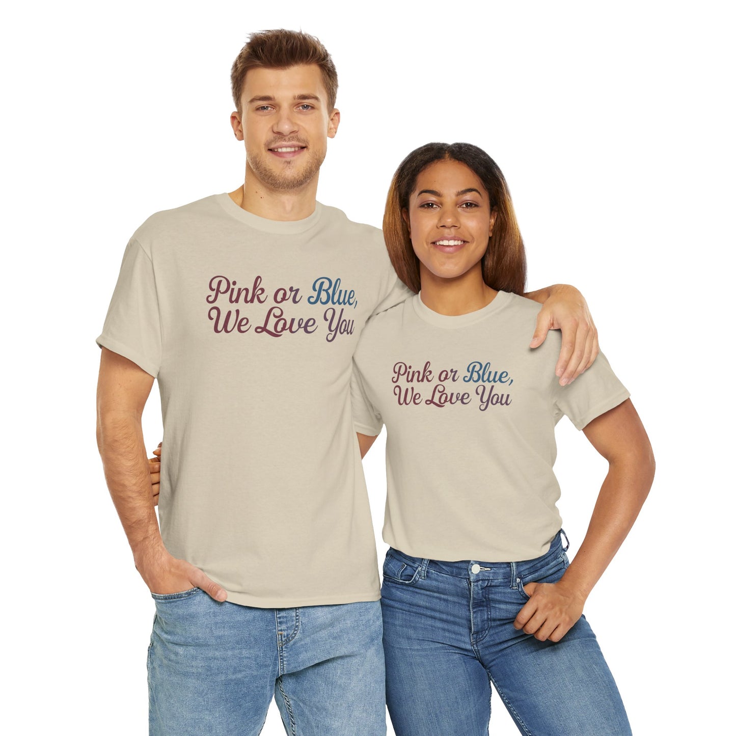 Unisex Heavy Cotton Tee - "Pink or Blue, We Love You" Gender Reveal Gift