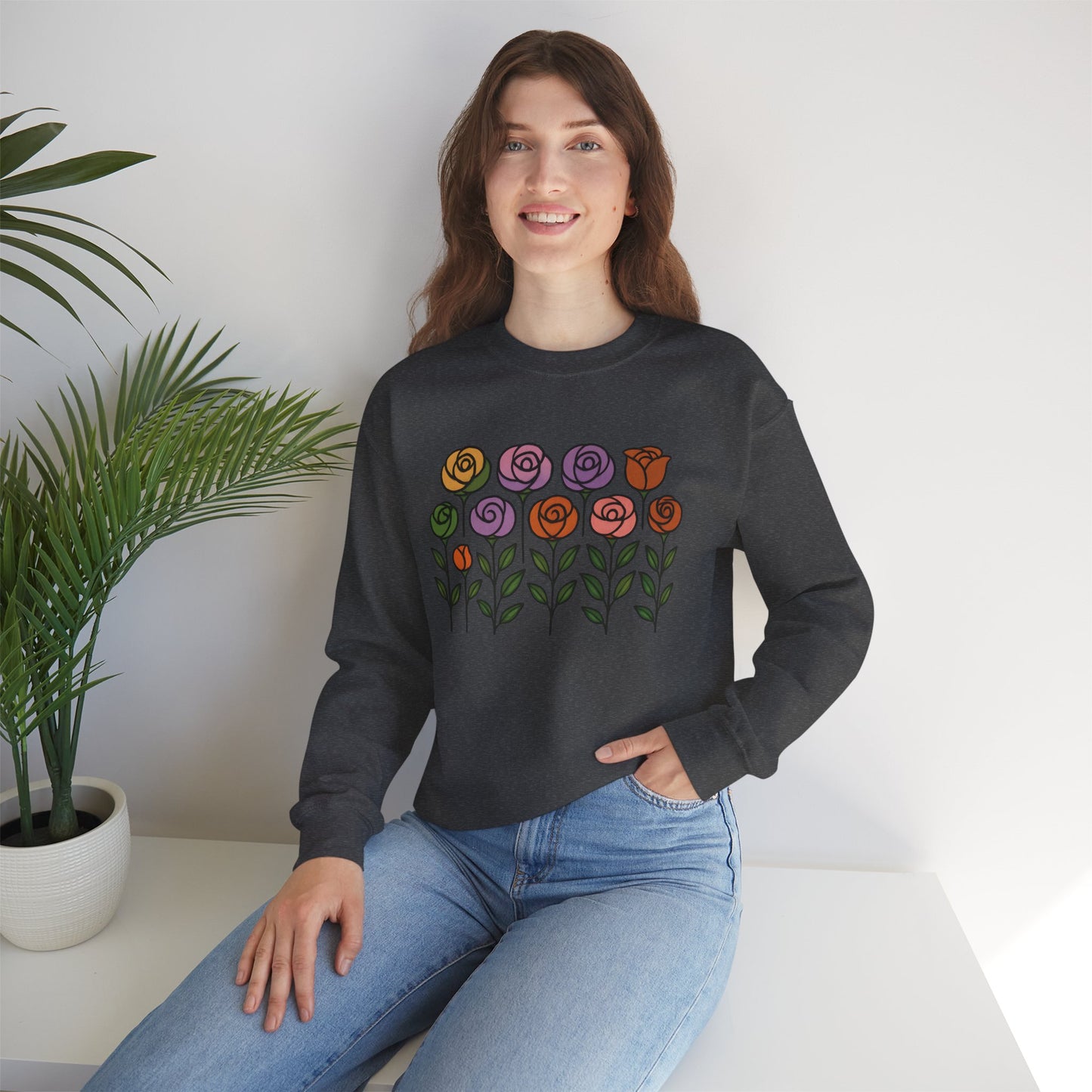 Floral Design Crewneck Sweatshirt