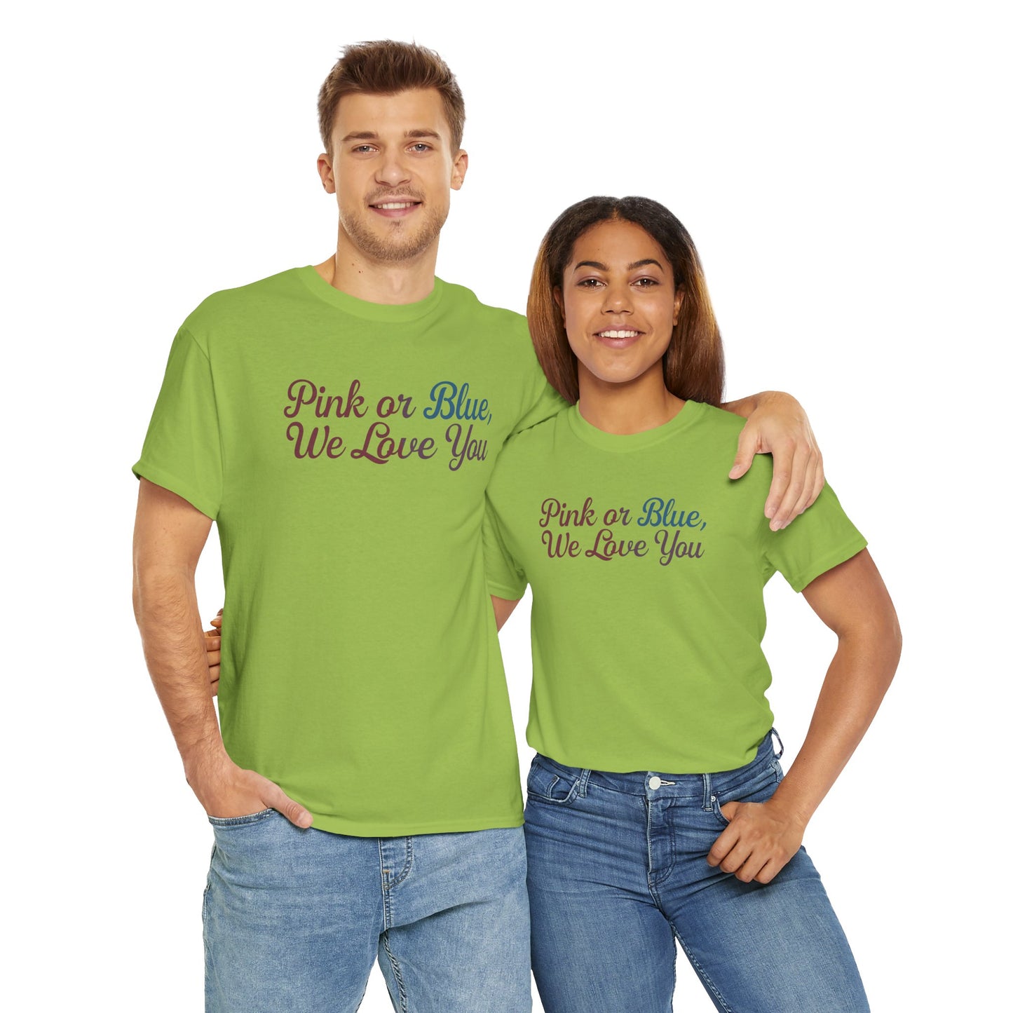 Unisex Heavy Cotton Tee - "Pink or Blue, We Love You" Gender Reveal Gift