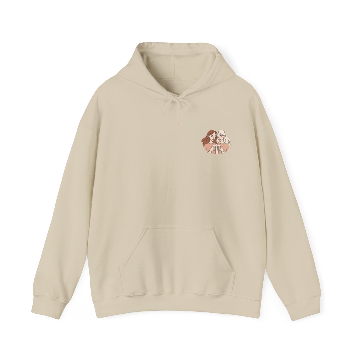 Cozy Hooded Sweatshirt with Artistic Design for Friends