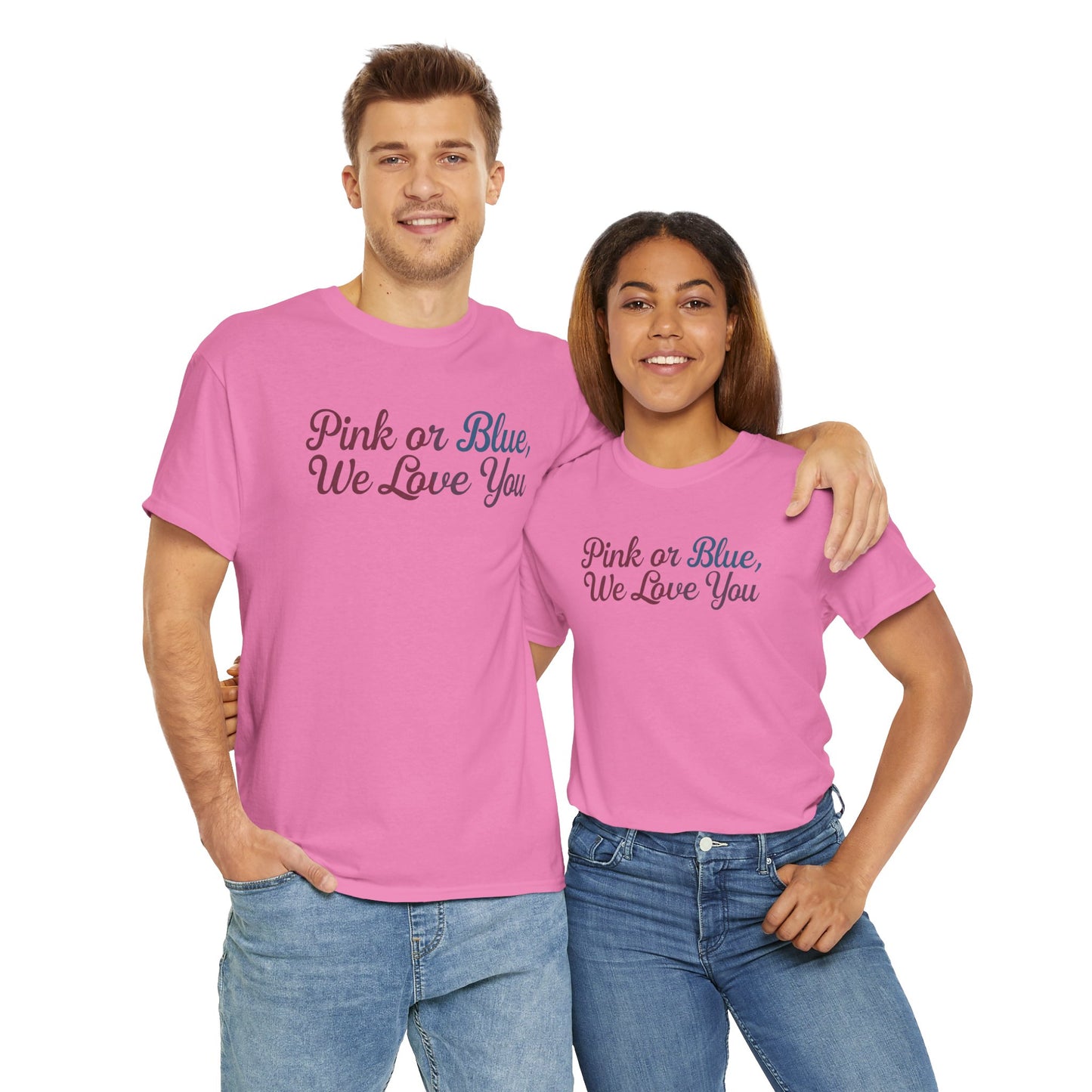 Unisex Heavy Cotton Tee - "Pink or Blue, We Love You" Gender Reveal Gift