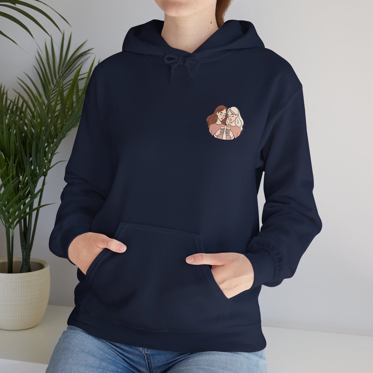 Cozy Hooded Sweatshirt with Artistic Design for Friends