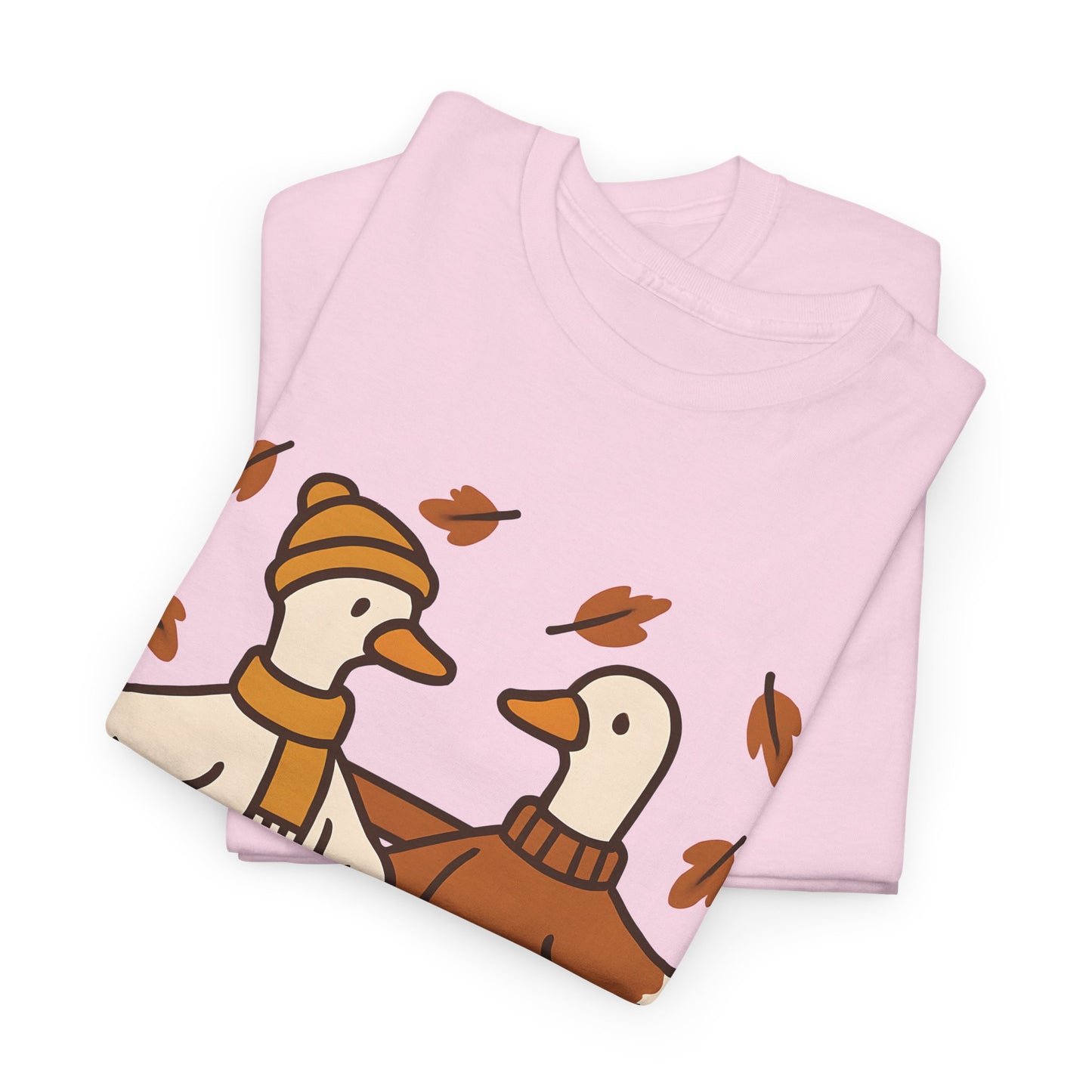 Fall Couple Goose Tee, Autumn-Themed Heavy Cotton Tee