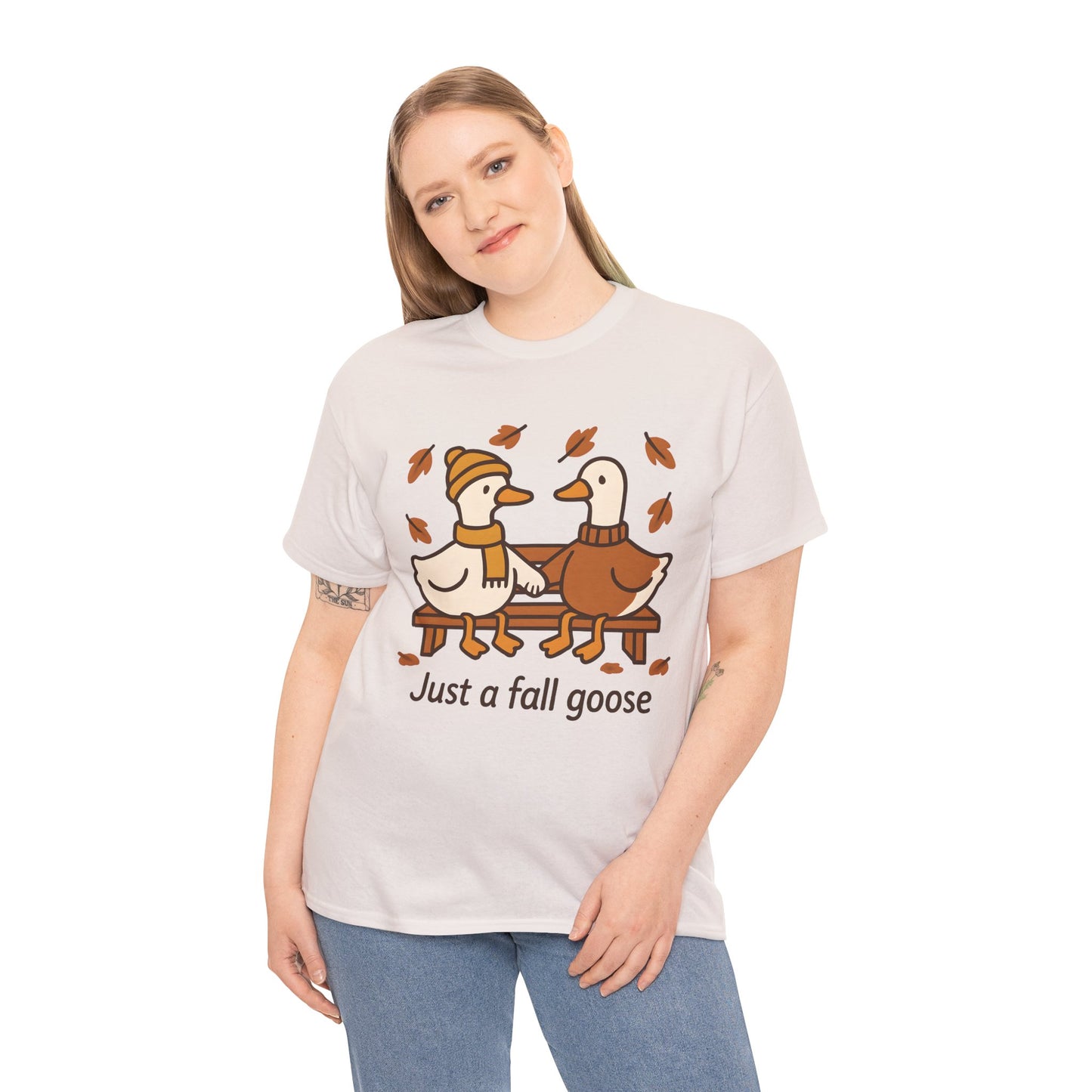 Fall Couple Goose Tee, Autumn-Themed Heavy Cotton Tee