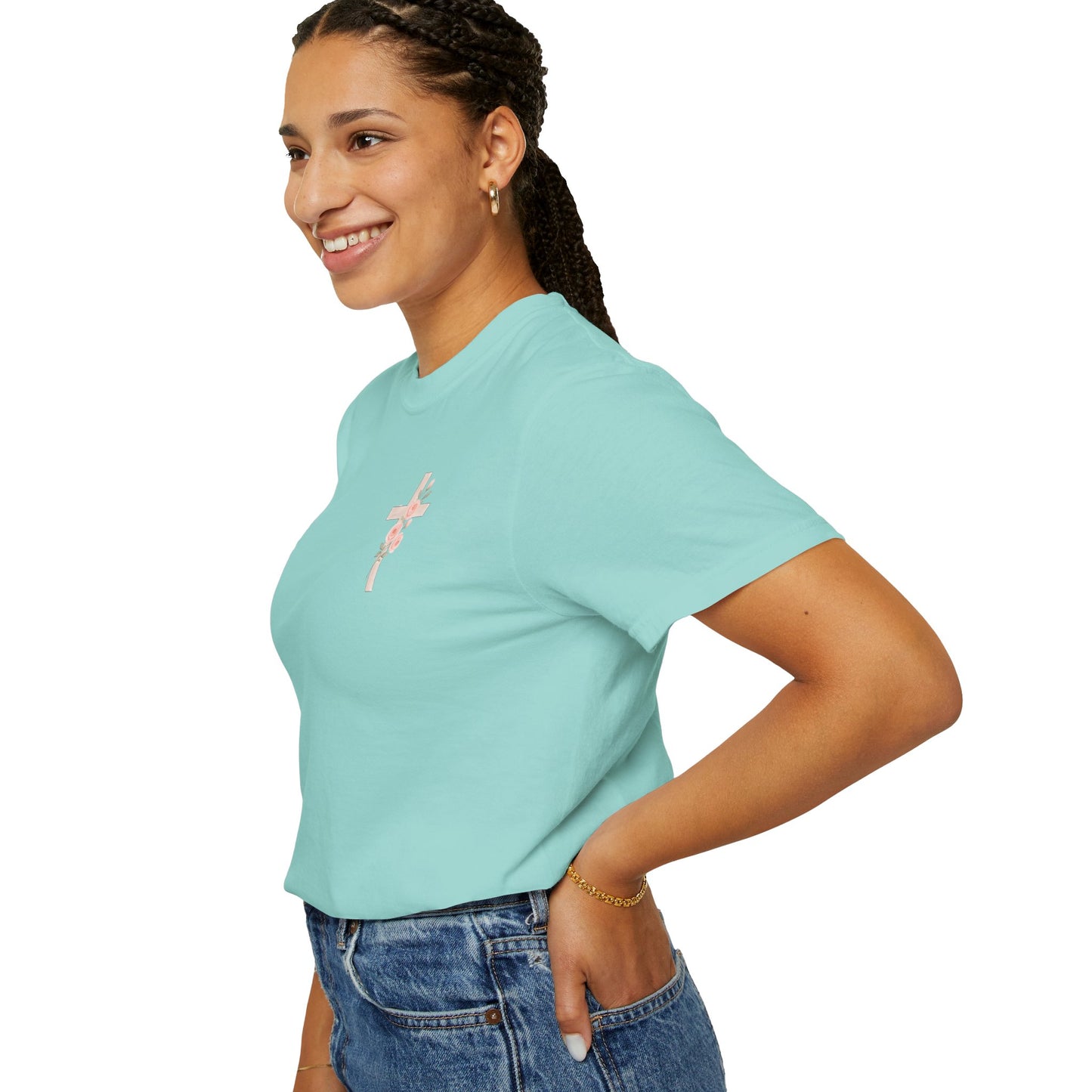 Floral Cross Unisex Garment-Dyed T-shirt
