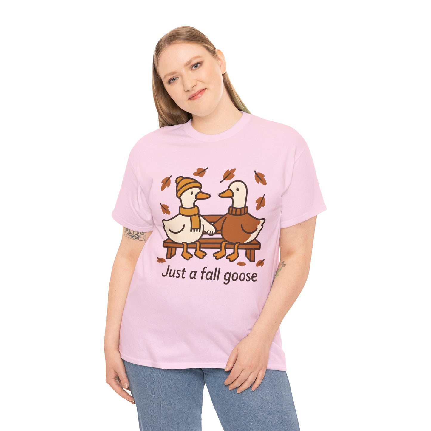 Fall Couple Goose Tee, Autumn-Themed Heavy Cotton Tee