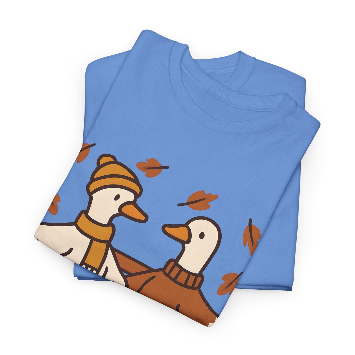 Fall Couple Goose Tee, Autumn-Themed Heavy Cotton Tee