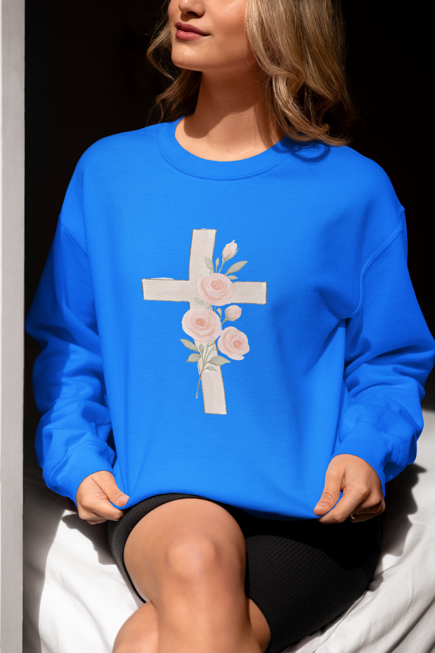 Cross and Christian Floral Crewneck Sweatshirt