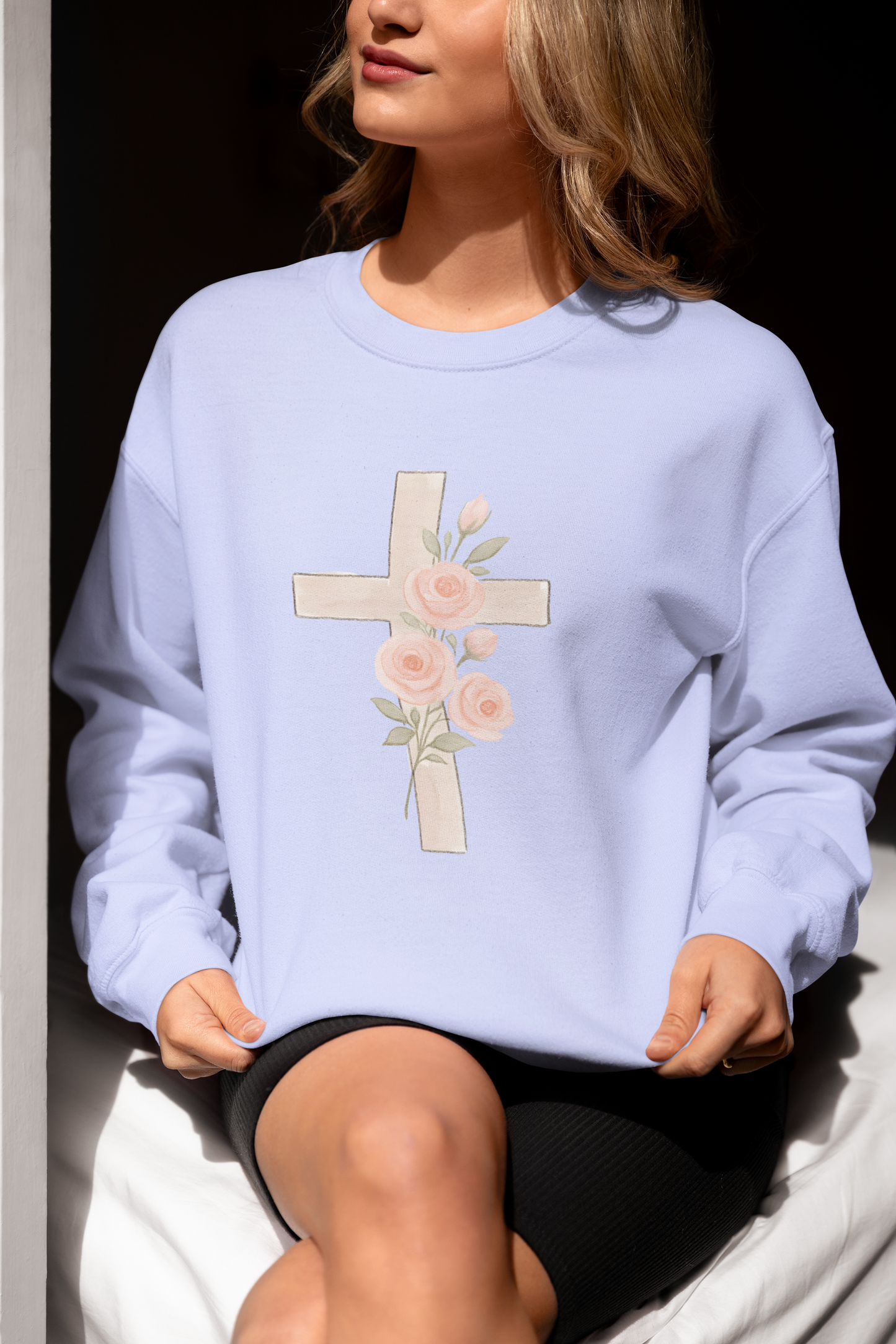 Cross and Christian Floral Crewneck Sweatshirt