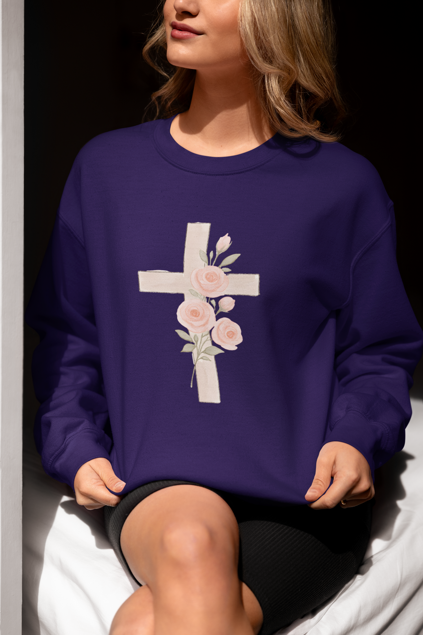 Cross and Christian Floral Crewneck Sweatshirt