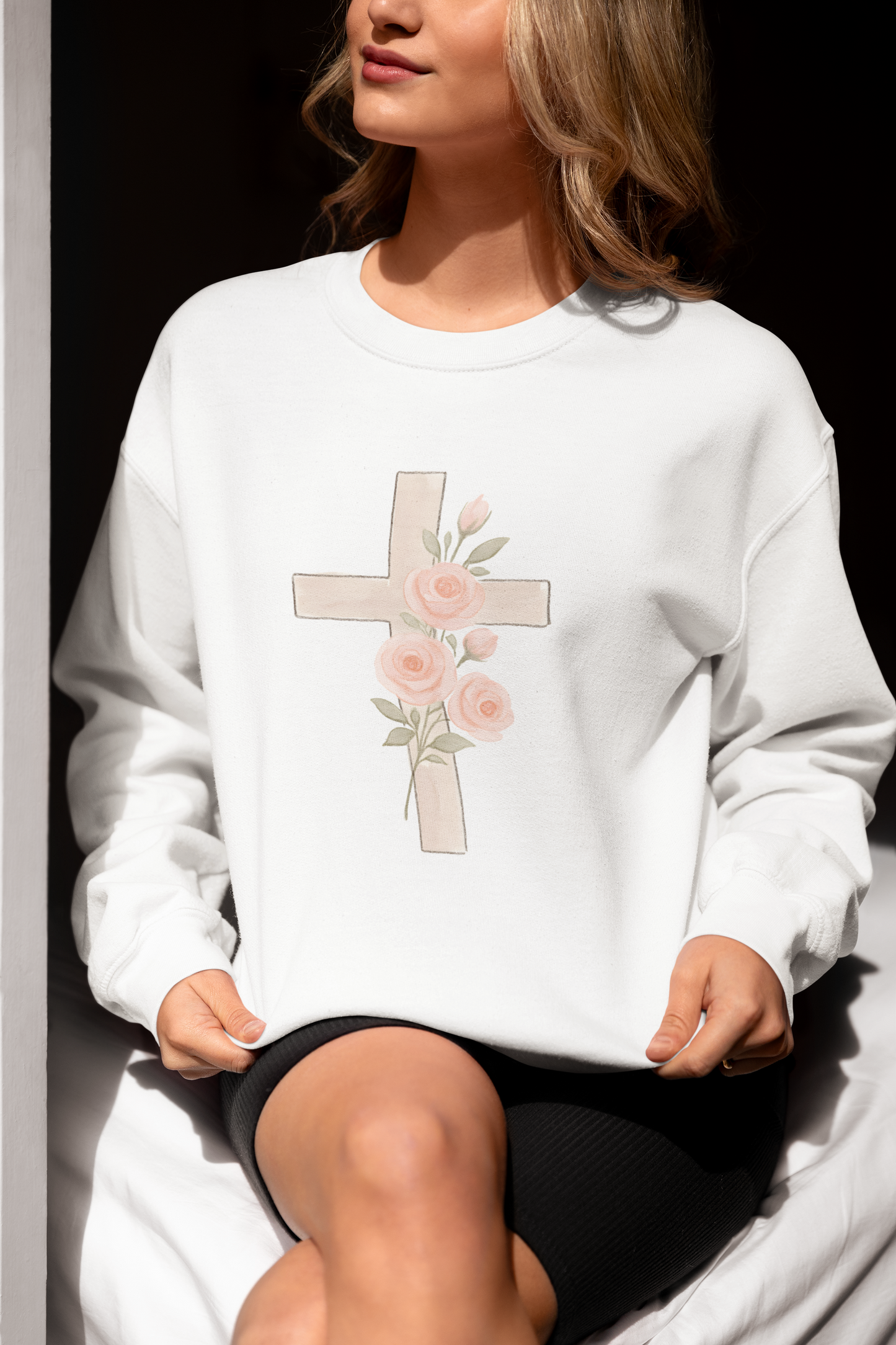 Cross and Christian Floral Crewneck Sweatshirt