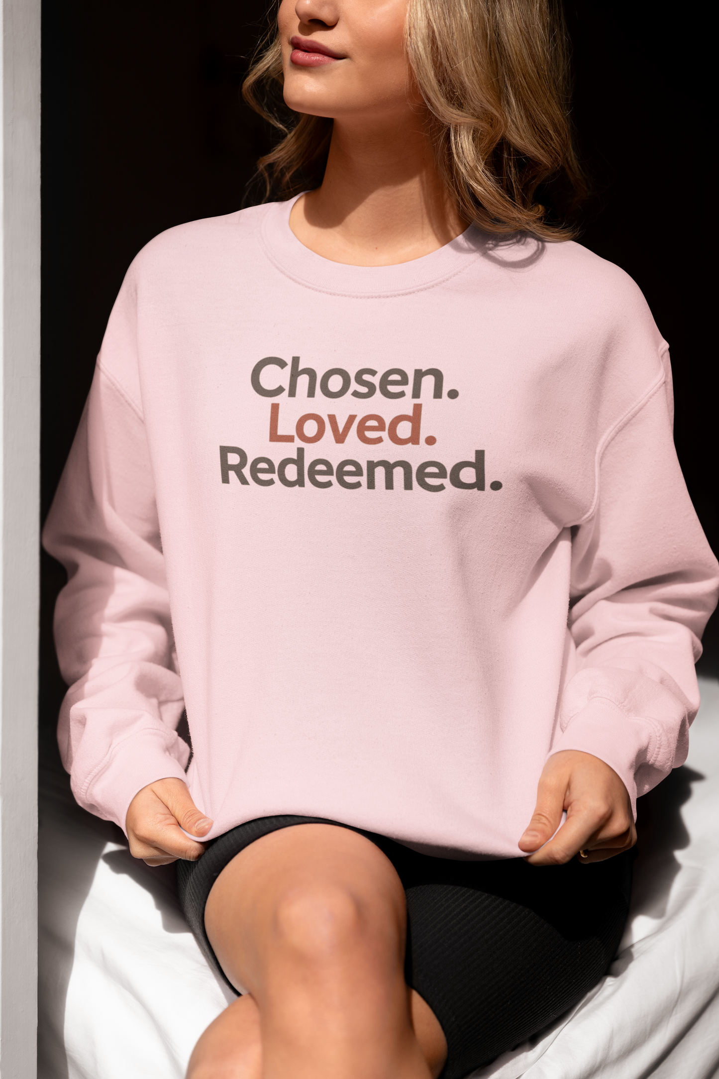 Chosen Loved Redeemed Inspirational Crewneck Sweatshirt