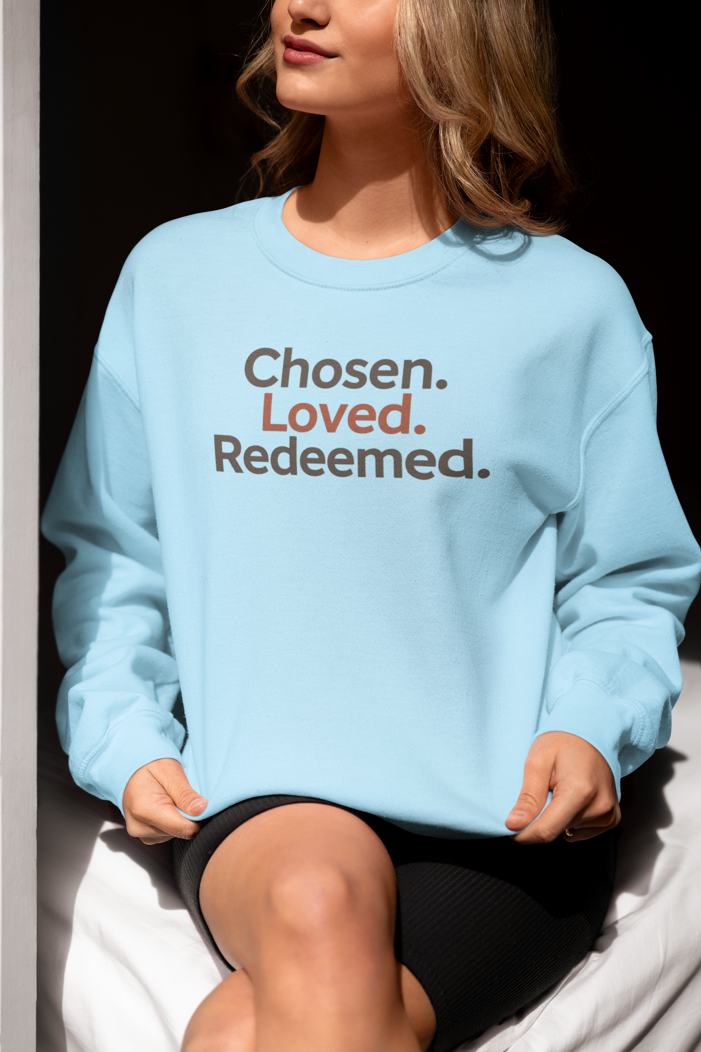 Chosen Loved Redeemed Inspirational Crewneck Sweatshirt