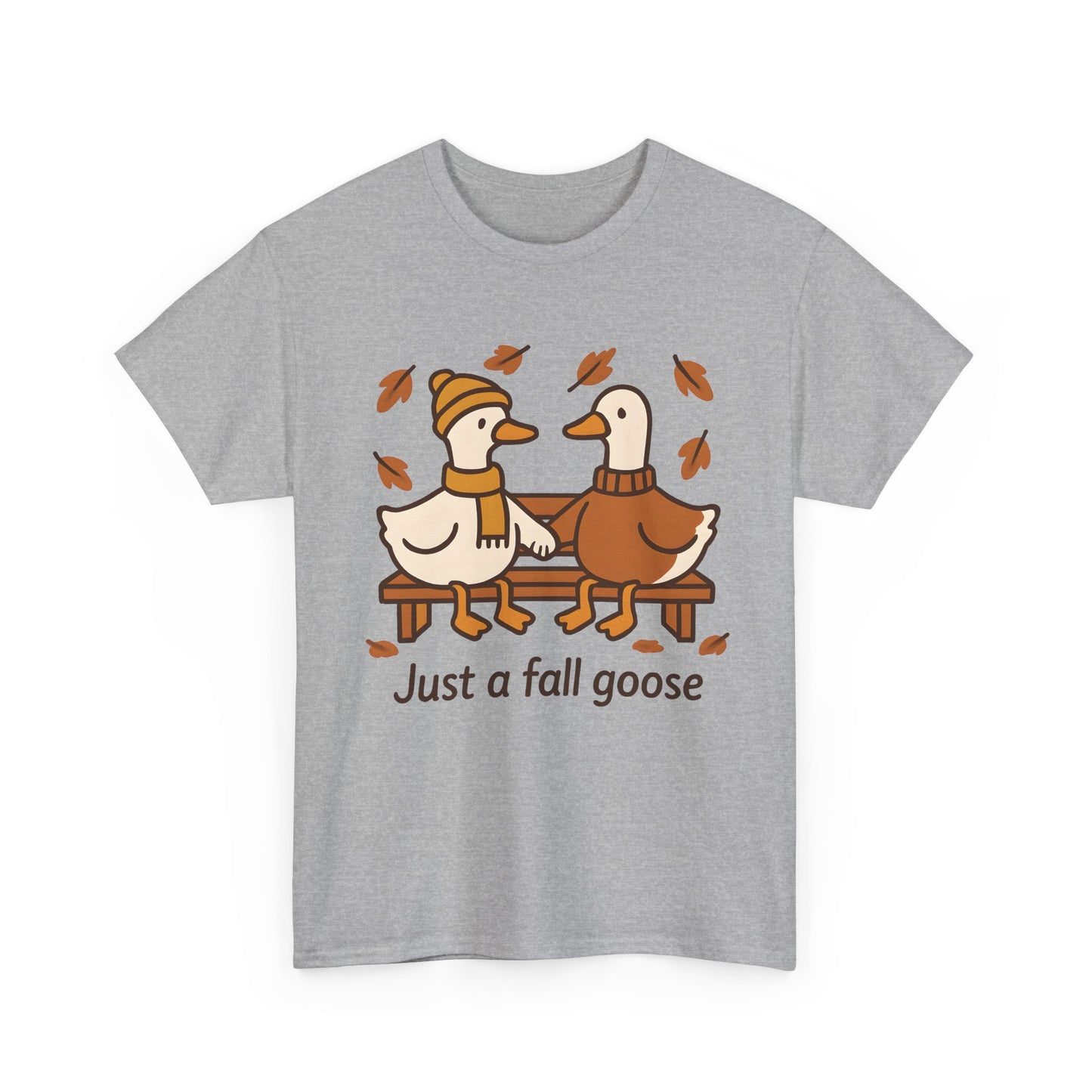Fall Couple Goose Tee, Autumn-Themed Heavy Cotton Tee