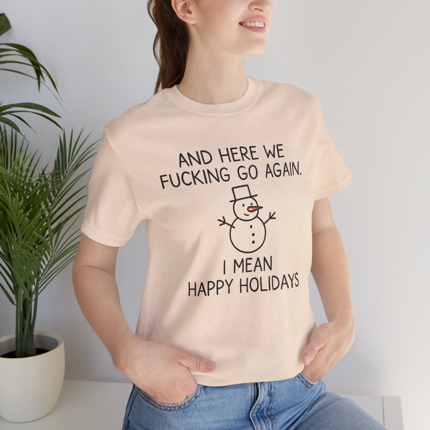 Snowman, Humorous Holiday Tee, Funny Christmas Shirt, Unisex Jersey Tee, Winter Greetings T-Shirt, Holiday Humor Gift
