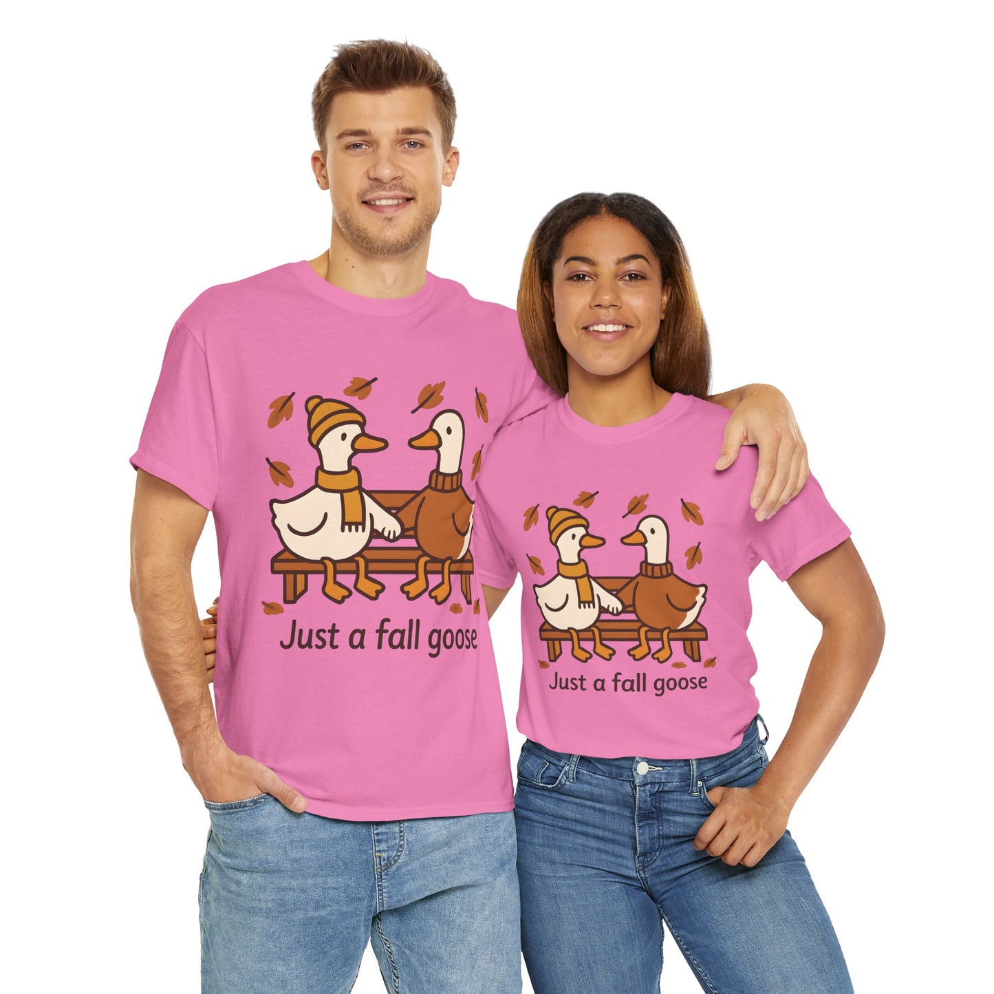 Fall Couple Goose Tee, Autumn-Themed Heavy Cotton Tee