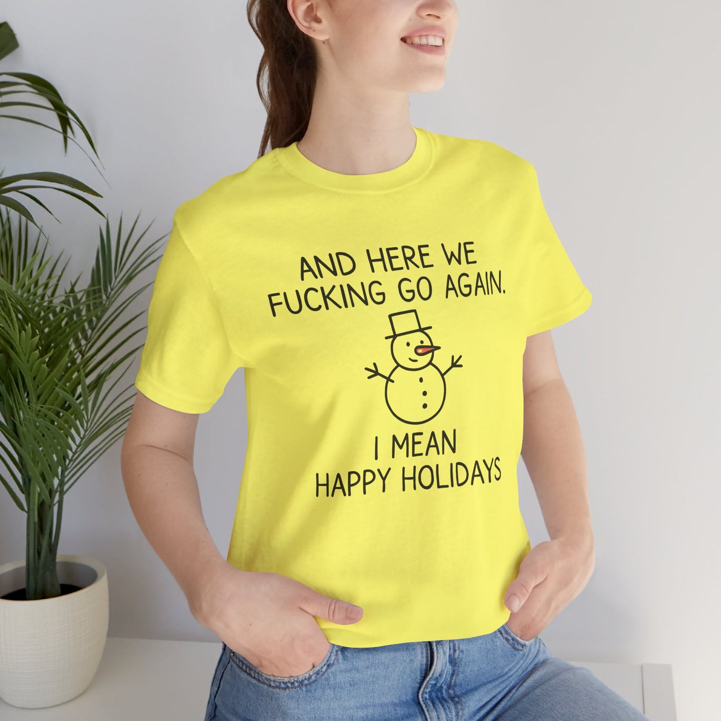 Snowman, Humorous Holiday Tee, Funny Christmas Shirt, Unisex Jersey Tee, Winter Greetings T-Shirt, Holiday Humor Gift