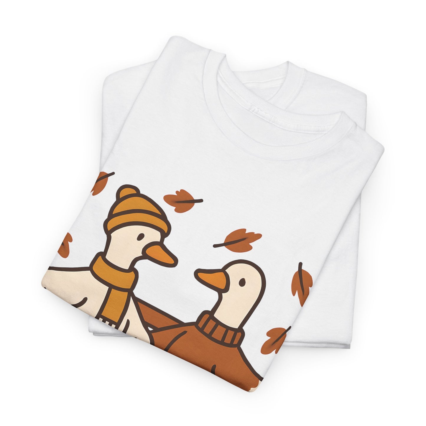 Fall Couple Goose Tee, Autumn-Themed Heavy Cotton Tee