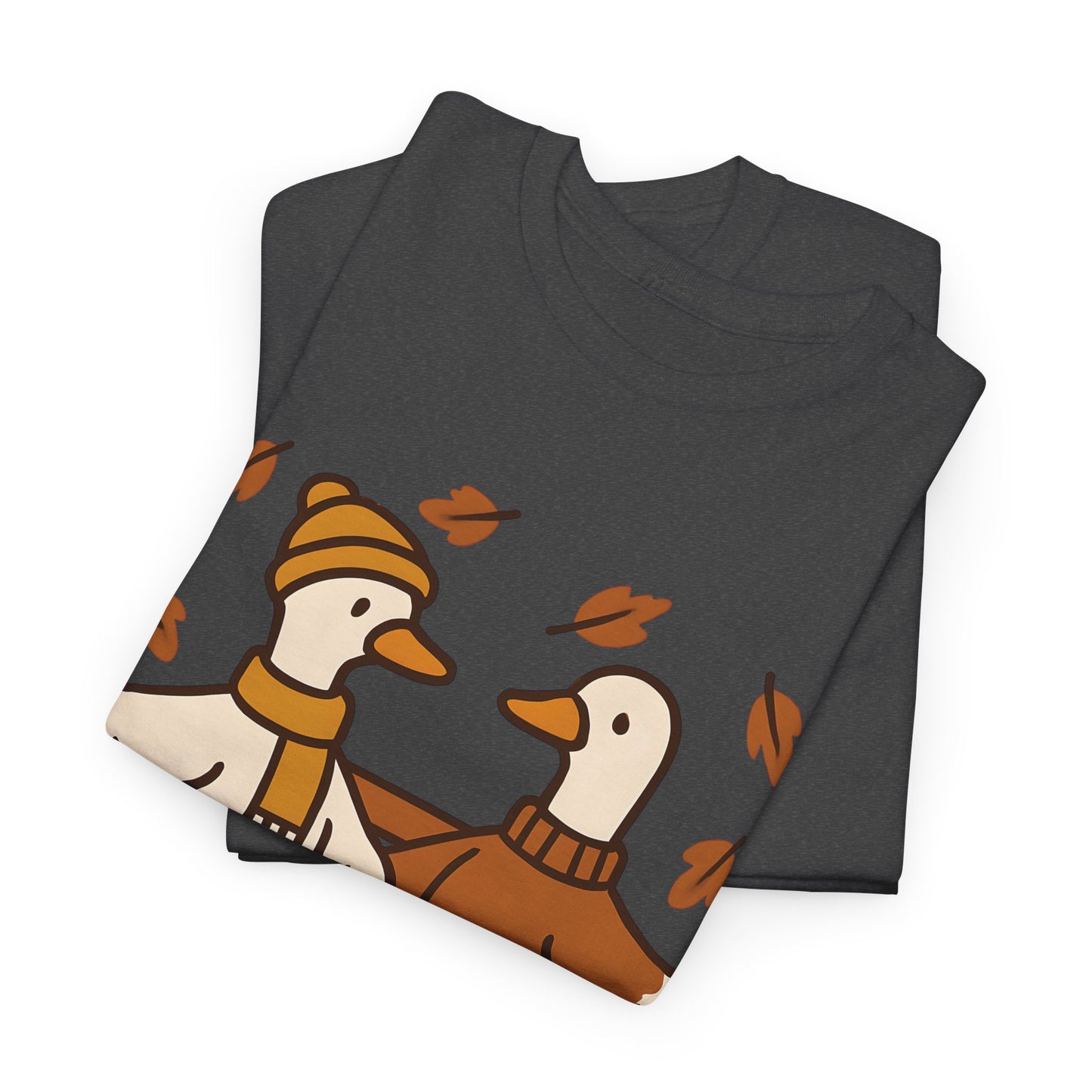 Fall Couple Goose Tee, Autumn-Themed Heavy Cotton Tee