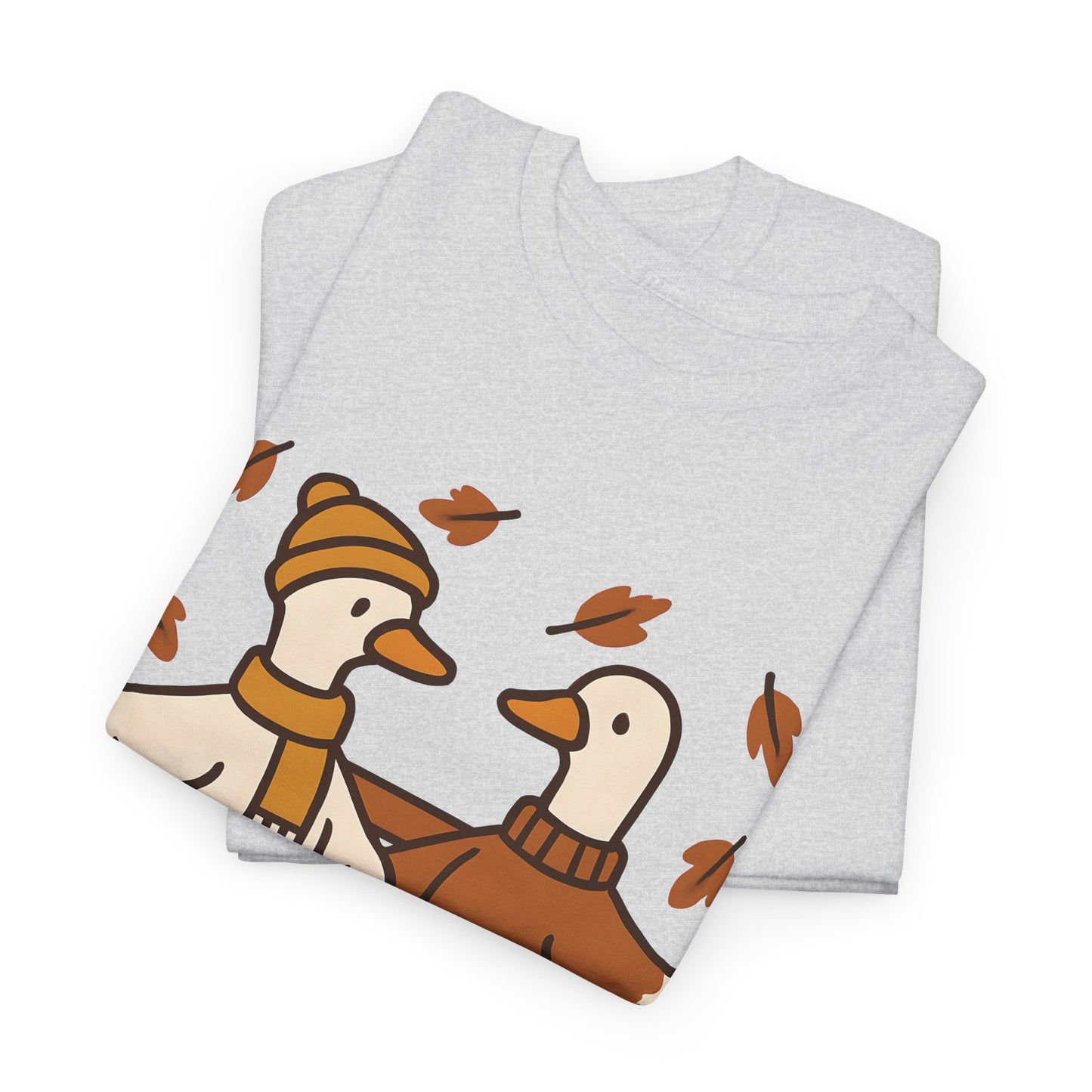 Fall Couple Goose Tee, Autumn-Themed Heavy Cotton Tee