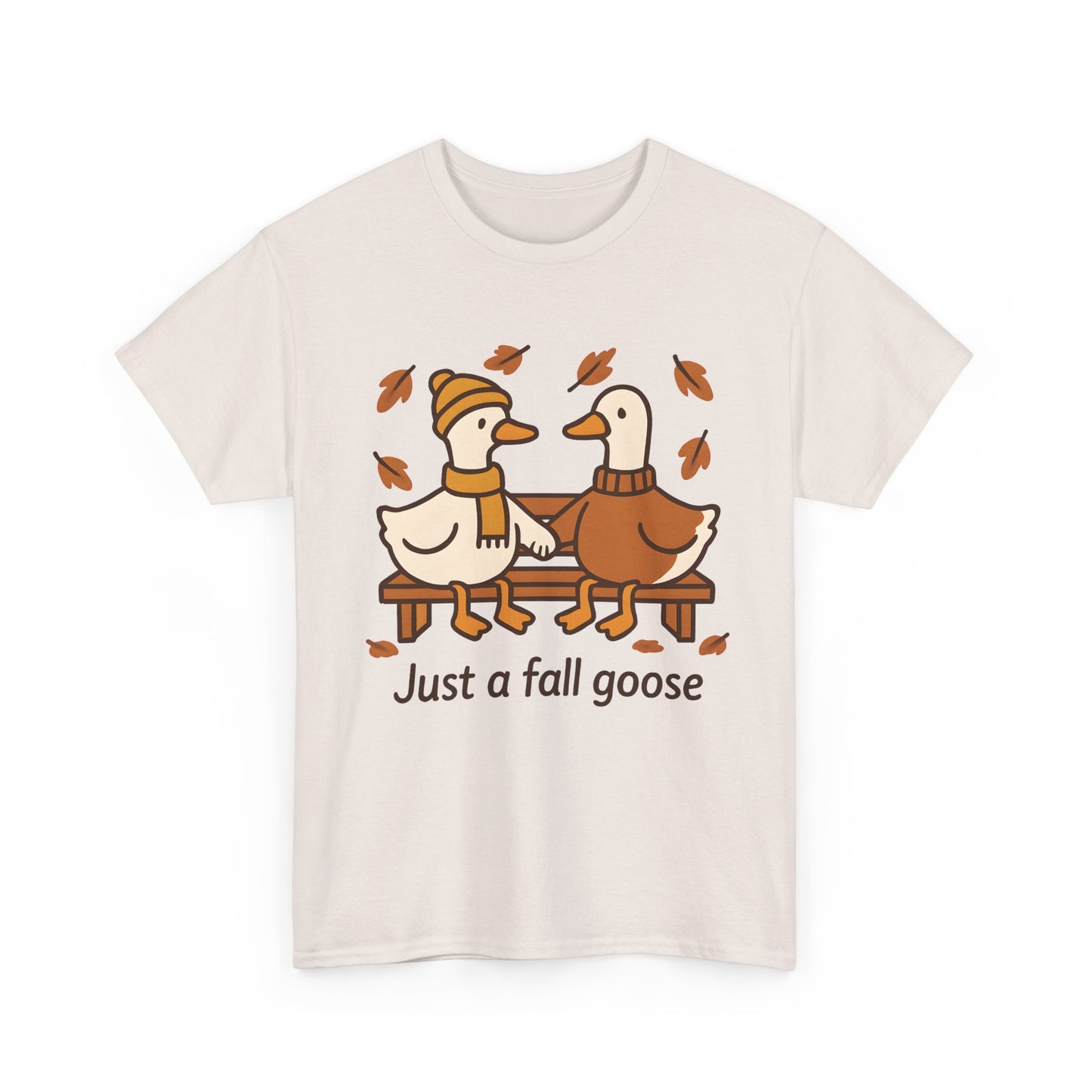 Fall Couple Goose Tee, Autumn-Themed Heavy Cotton Tee