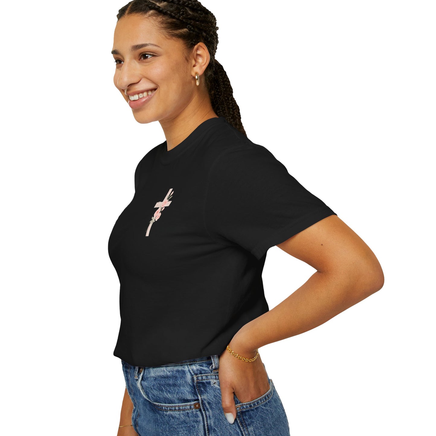 Floral Cross Unisex Garment-Dyed T-shirt