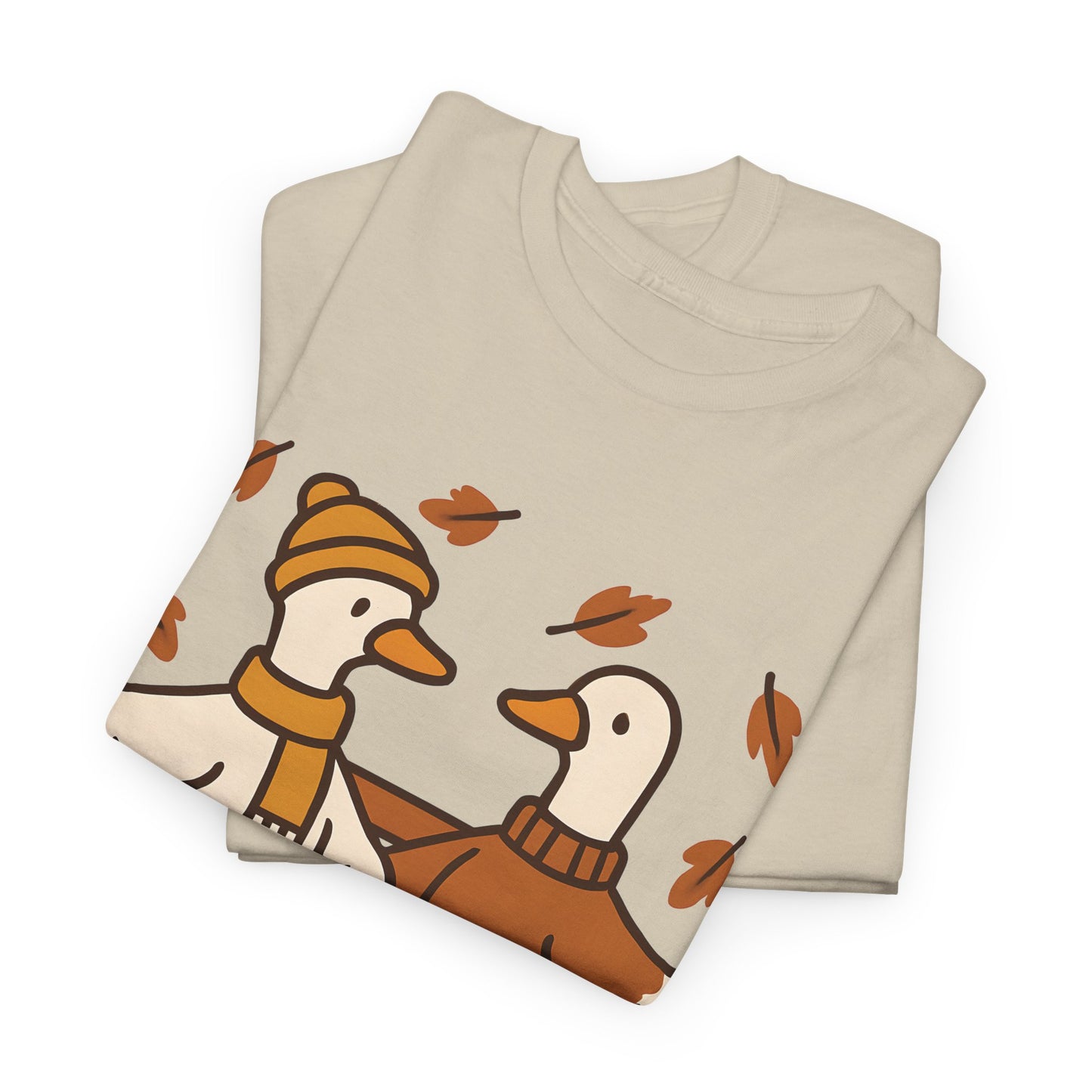 Fall Couple Goose Tee, Autumn-Themed Heavy Cotton Tee
